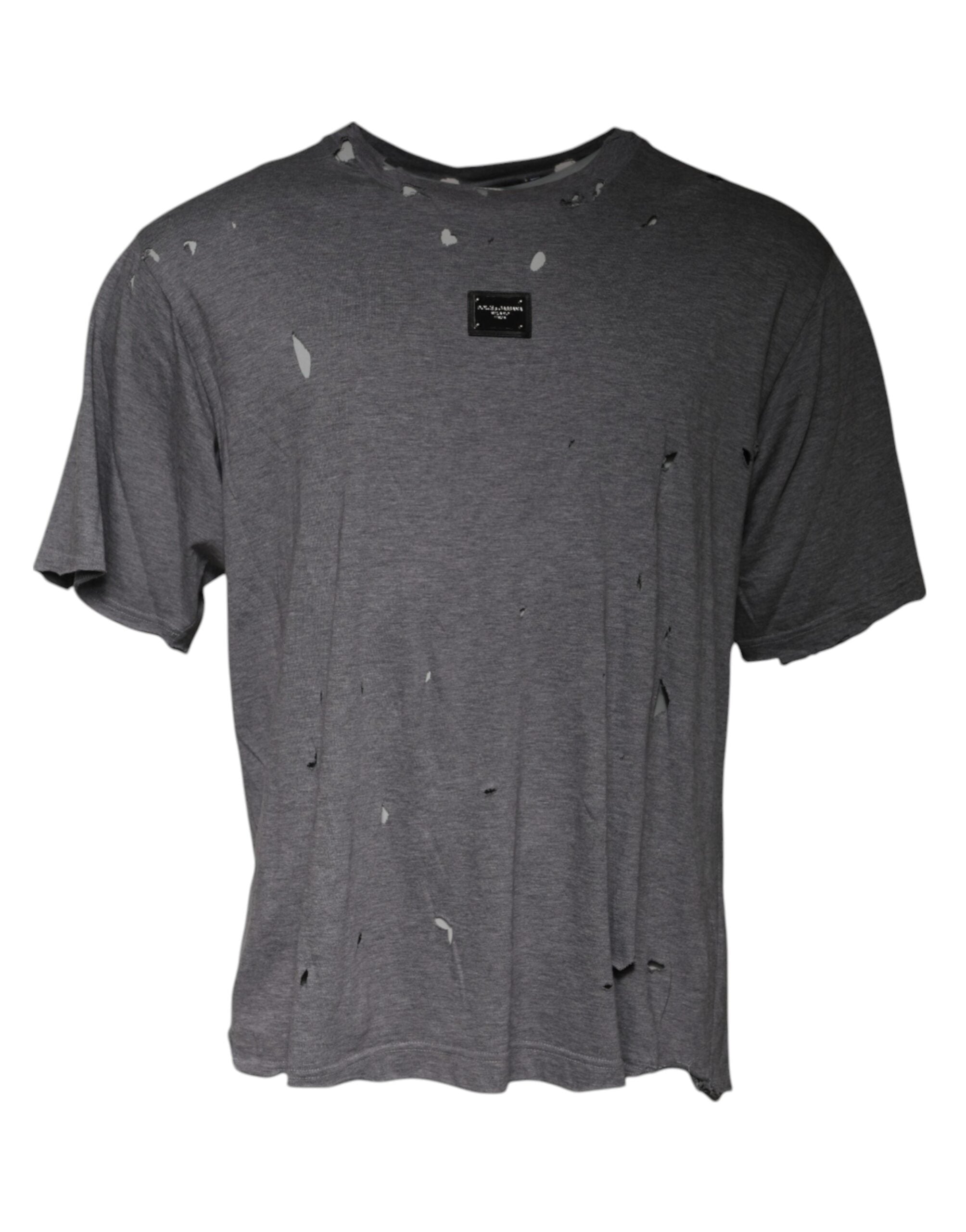 T-shirt Dolce & Gabbana en gris à logo, col rond à manches courtes, vue de face.