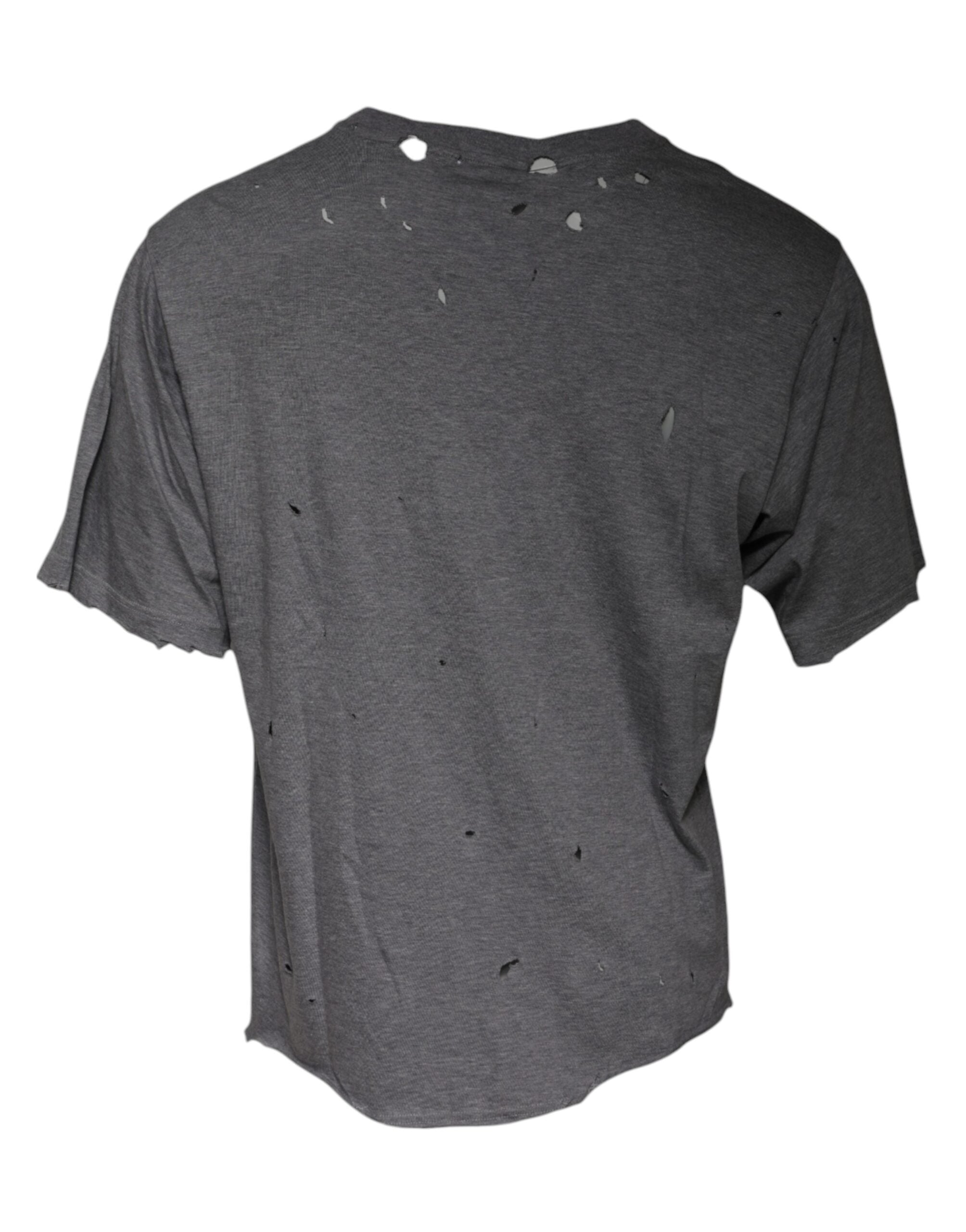 T-shirt Dolce & Gabbana gris à logo, col rond à manches courtes, style décontracté et moderne.