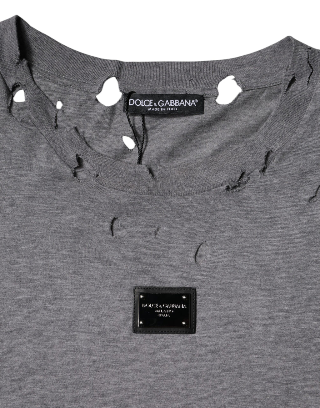 T-shirt gris à logo Dolce & Gabbana à manches courtes et col rond, vue de face.