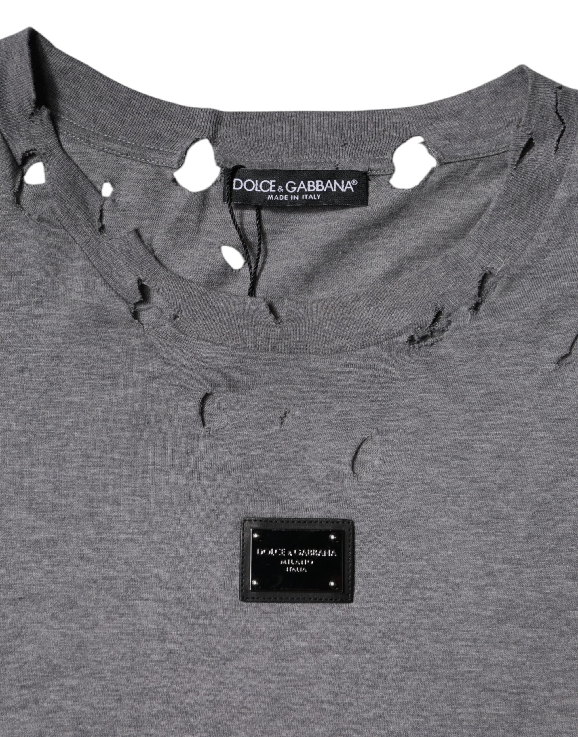 T-shirt gris à logo Dolce & Gabbana à manches courtes et col rond, vue de face.