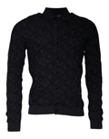 Pull homme Dolce & Gabbana en soie noire avec col rond, cardigan élégant et confortable, visible en détail.