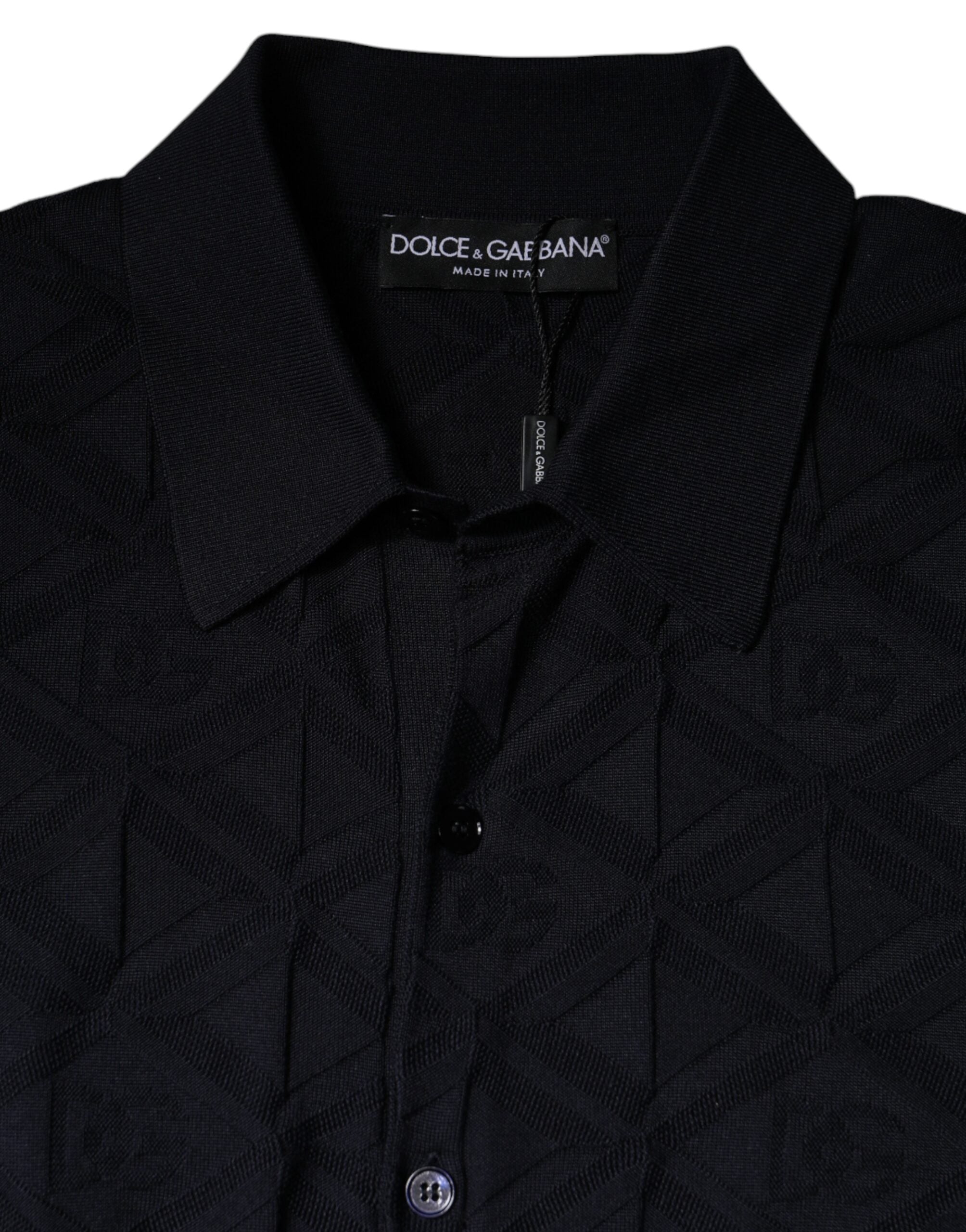 Pull homme Dolce & Gabbana en soie noire à col rond, cardigan élégant avec manches longues et détails sophistiqués.