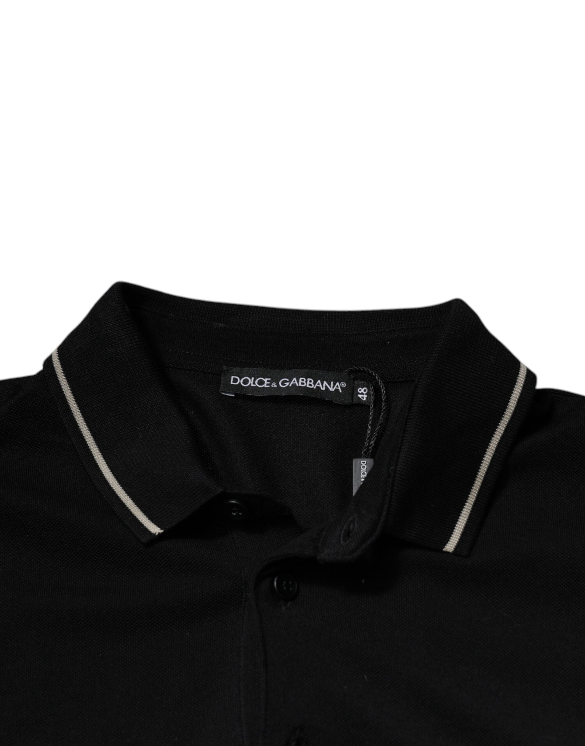 Polo à manches courtes Dolce & Gabbana, noir et blanc, en coton, vue de face, style élégant et classique.