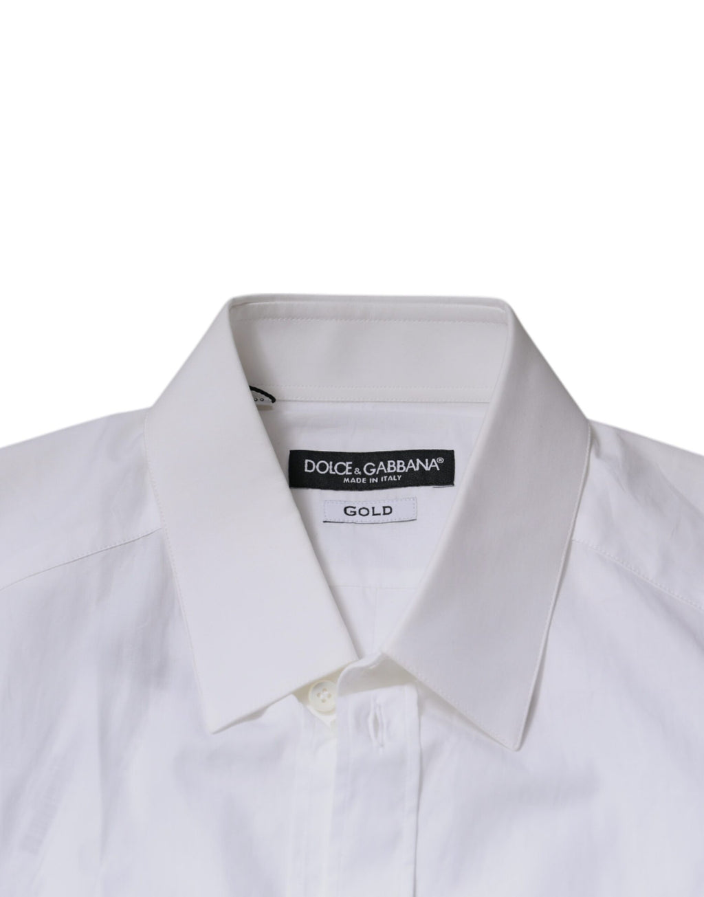 Chemise blanche en coton à manches longues de Dolce & Gabbana, avec détails dorés élégants.