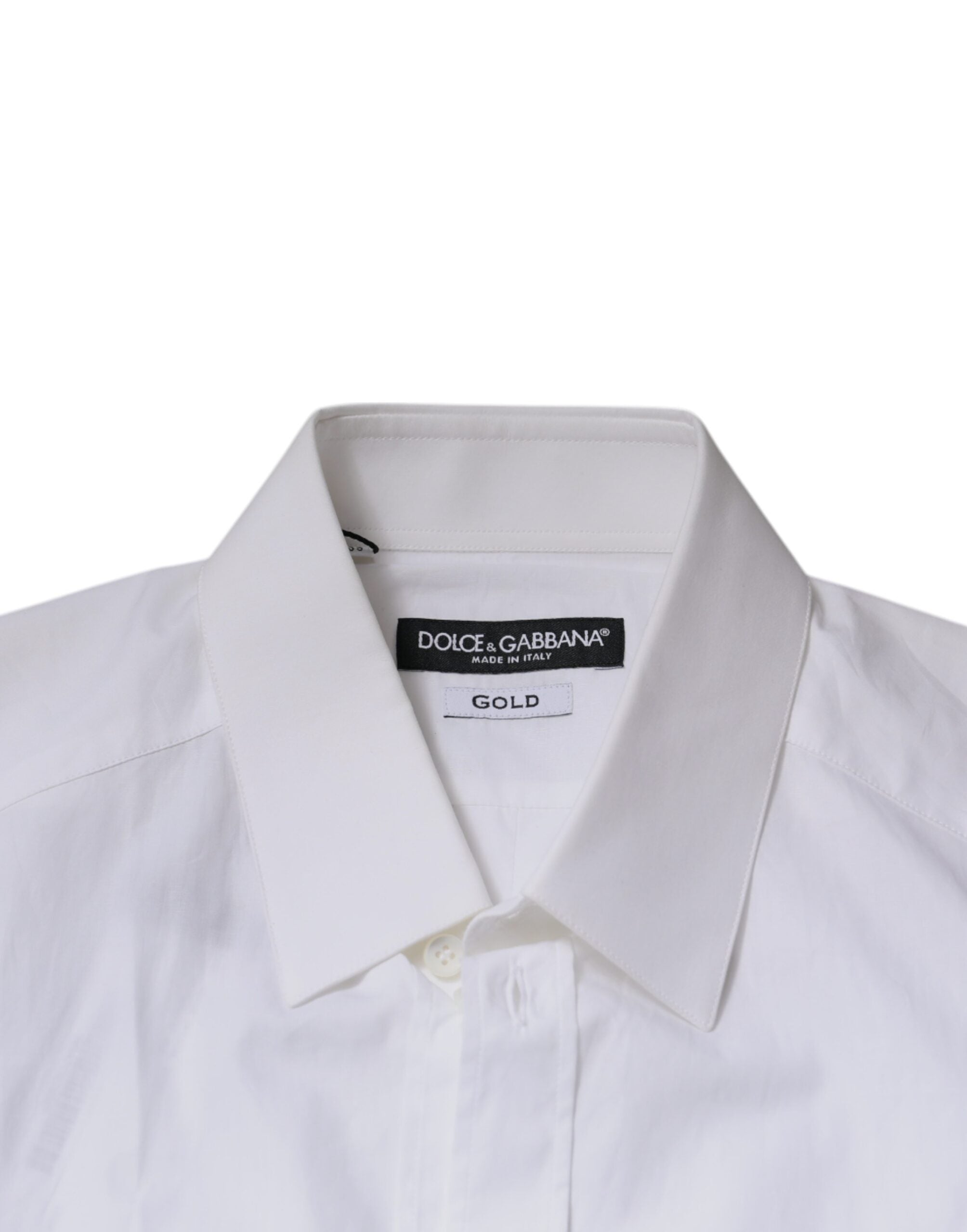 Chemise blanche en coton à manches longues de Dolce & Gabbana, avec détails dorés élégants.