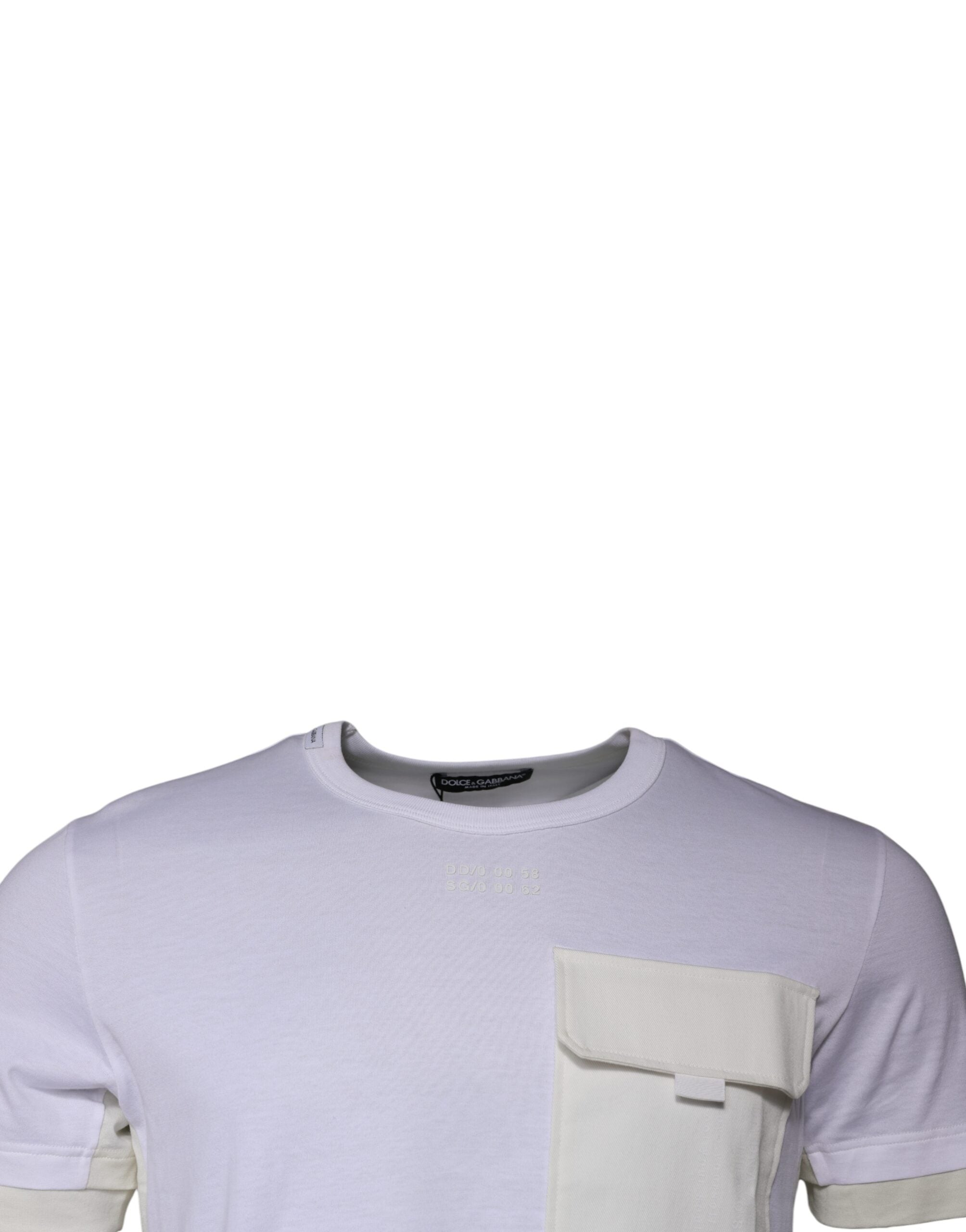 T-shirt blanc en coton à col rond et manches courtes de Dolce & Gabbana, vue de face, doux et élégant.