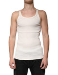 T-shirt sans manches en coton blanc Dolce & Gabbana avec col rond, vue de face.