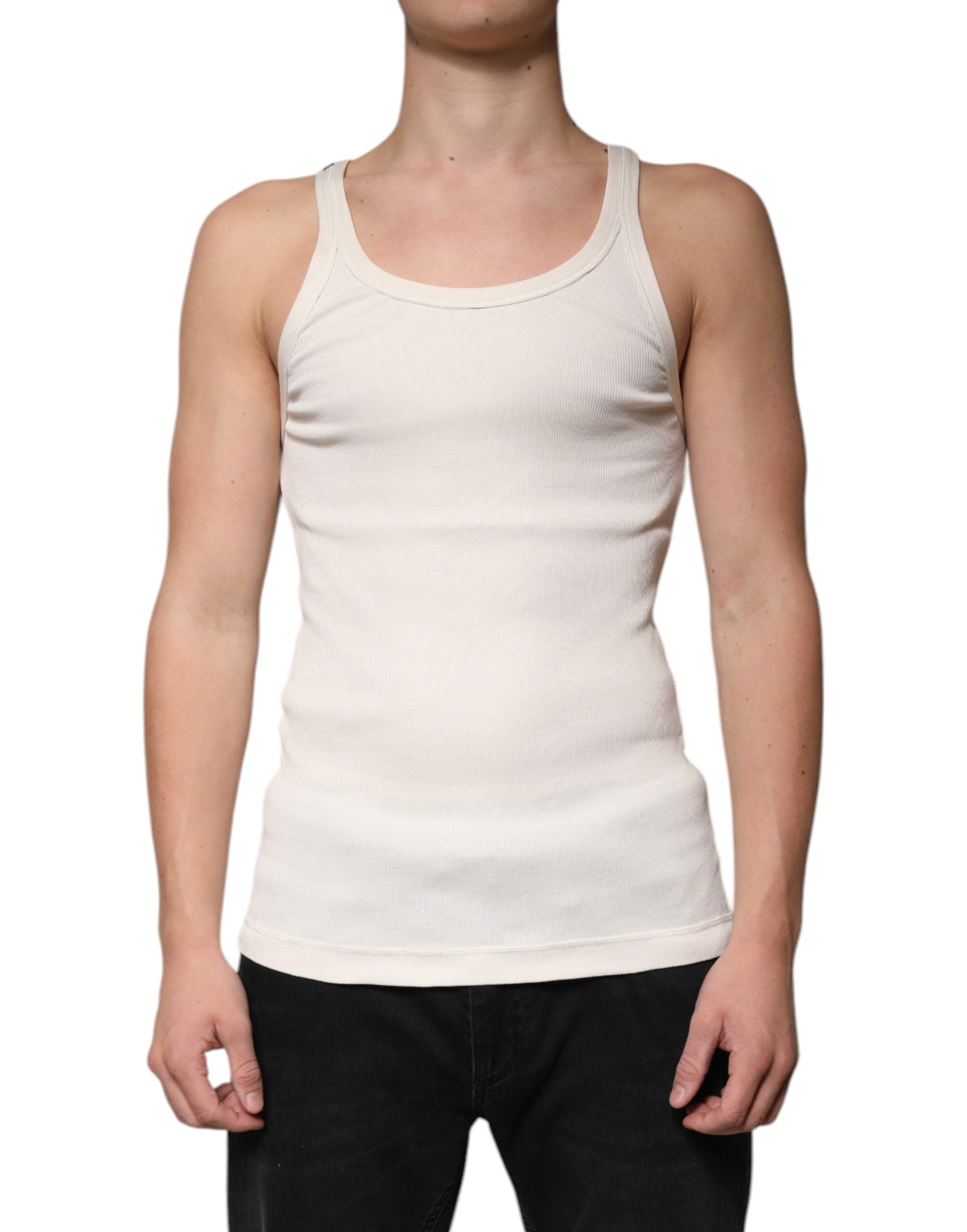 T-shirt sans manches en coton blanc Dolce & Gabbana avec col rond, vue de face.