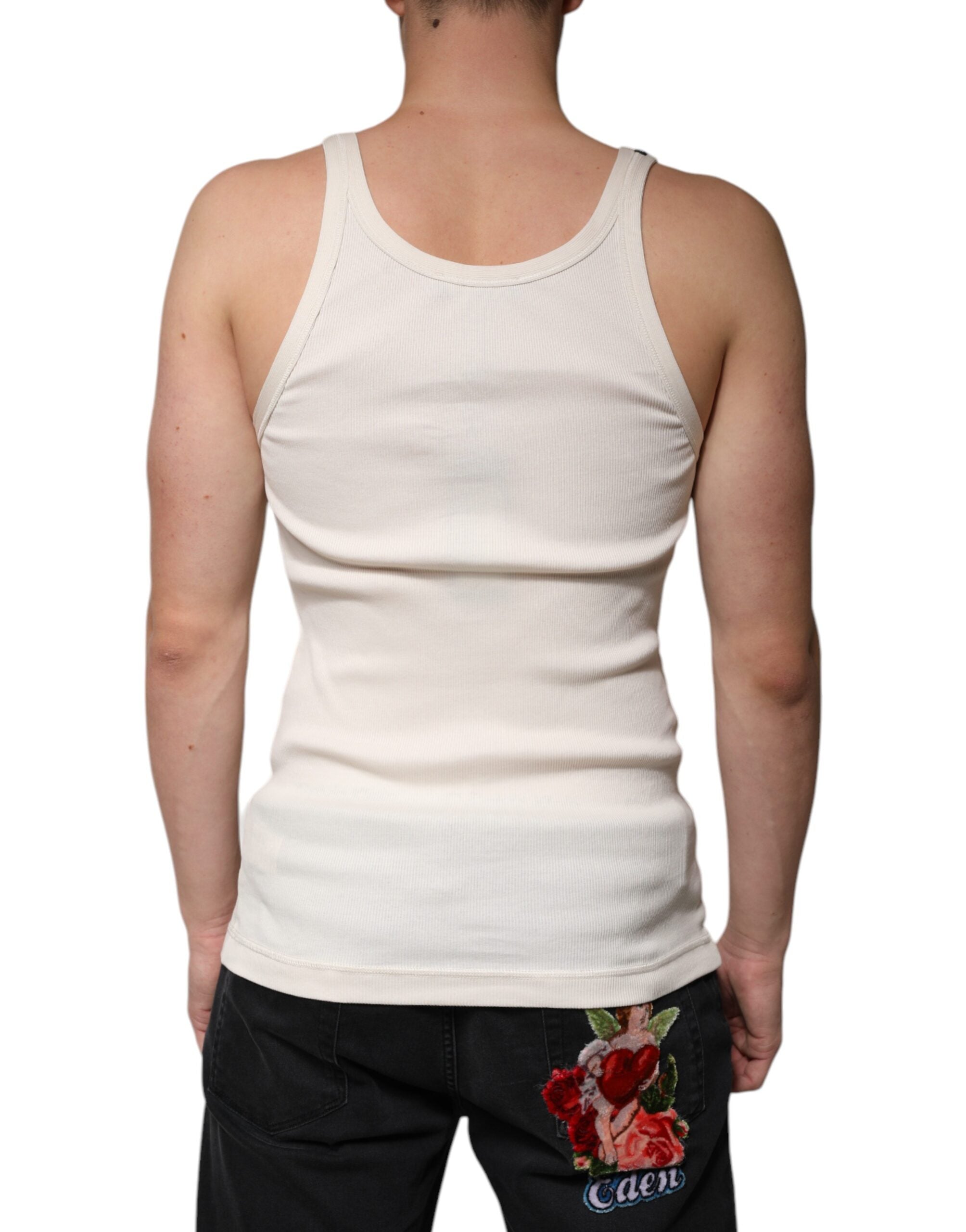 T-shirt sans manches en coton blanc cassé de Dolce & Gabbana avec col rond, style décontracté et élégant.