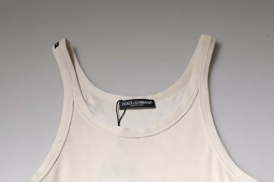 T-shirt sans manches Dolce & Gabbana en coton blanc avec col rond, vue de face.