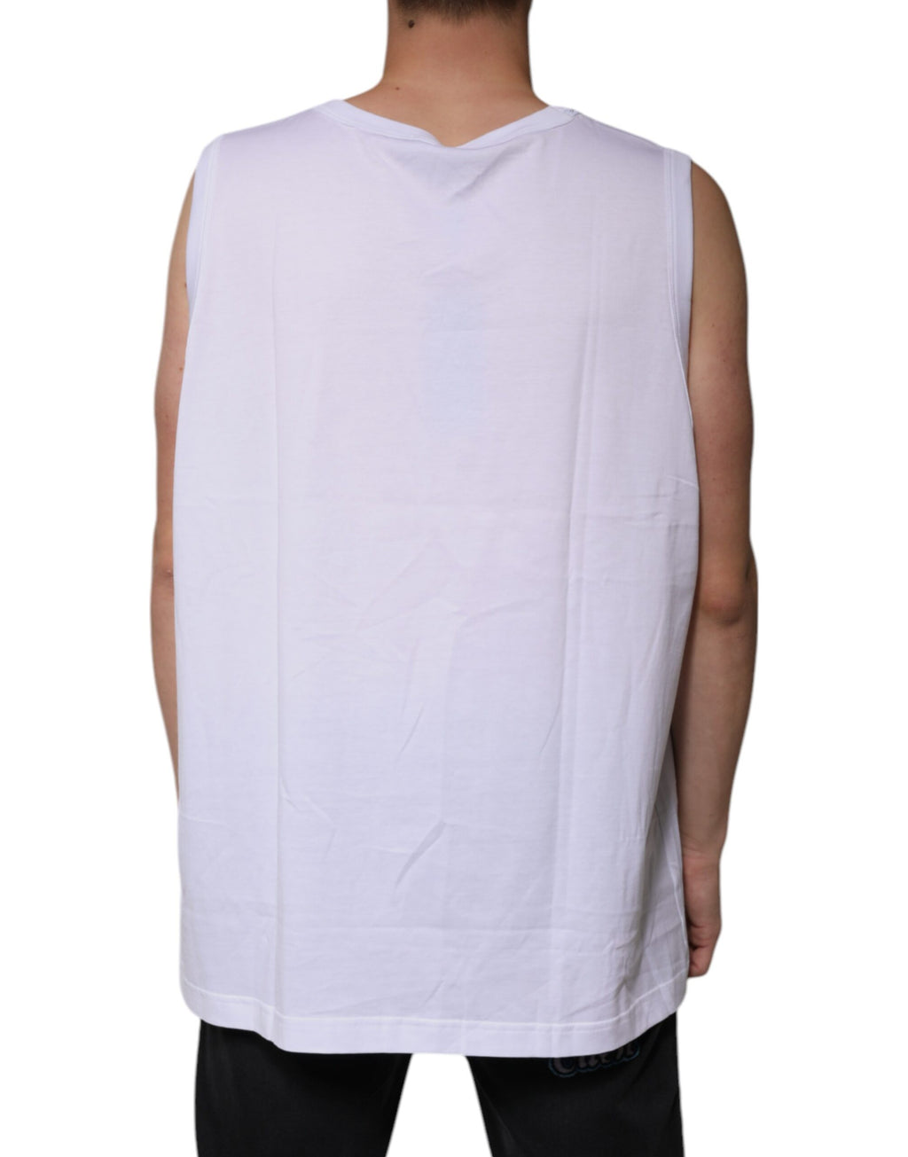 T-shirt sans manches blanc en coton Dolce & Gabbana avec col rond, vue de face, élégance et confort.