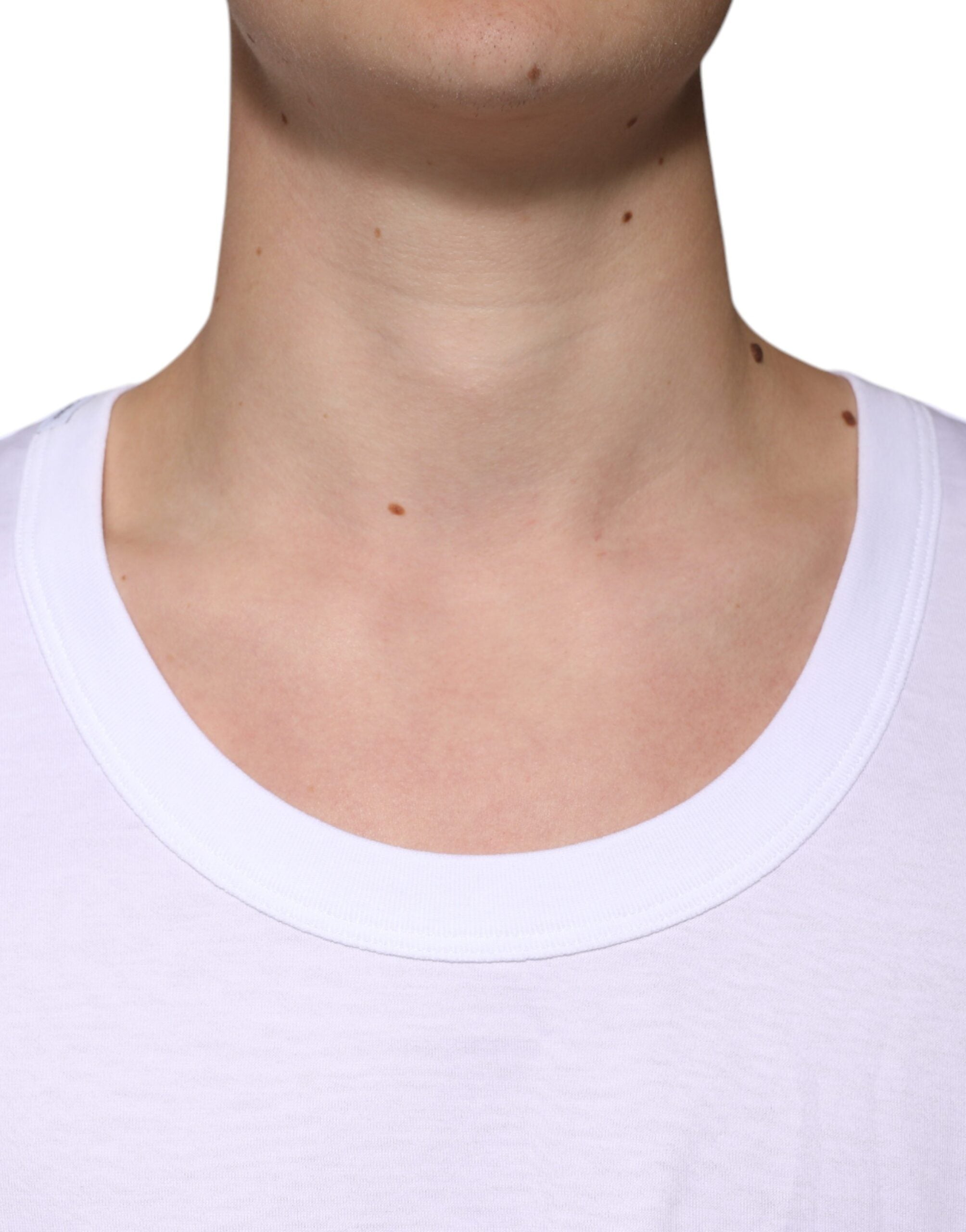 T-shirt sans manches blanc en coton Dolce & Gabbana avec col rond, vue de face.