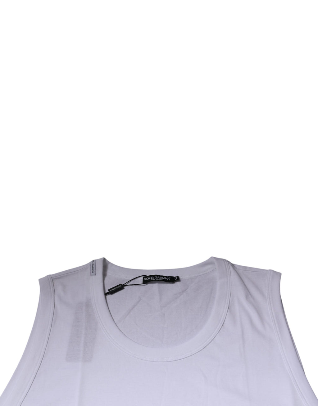 T-shirt sans manches en coton blanc de Dolce & Gabbana avec col rond, vue de face.