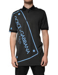 T-shirt polo en coton noir Dolce & Gabbana avec logo imprimé, col classique et style élégant.