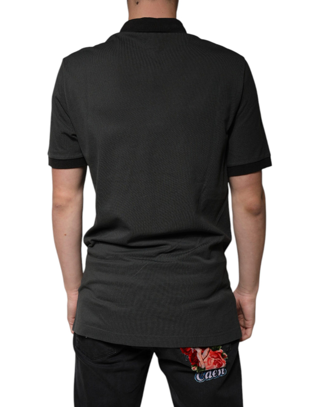 T-shirt polo en coton noir Dolce & Gabbana avec logo imprimé et col classique, mode élégante et décontractée.