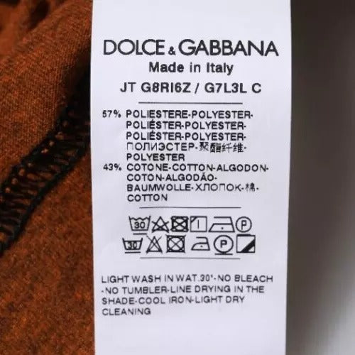 T-shirt homme en polyester marron avec logo DG Dolce & Gabbana, col rond, style décontracté.