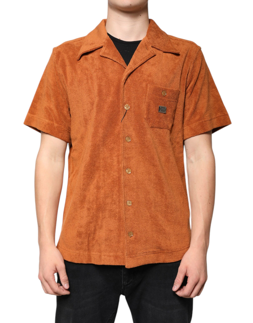 Chemise Dolce & Gabbana en velours de coton Hazel avec col et boutons, vue détaillée du tissu et du design élégant.