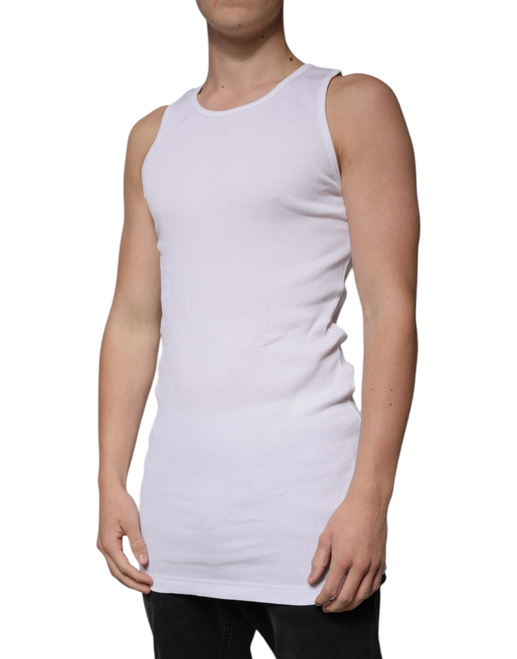 T-shirt sans manches en coton blanc Dolce & Gabbana avec col rond, vue de face.
