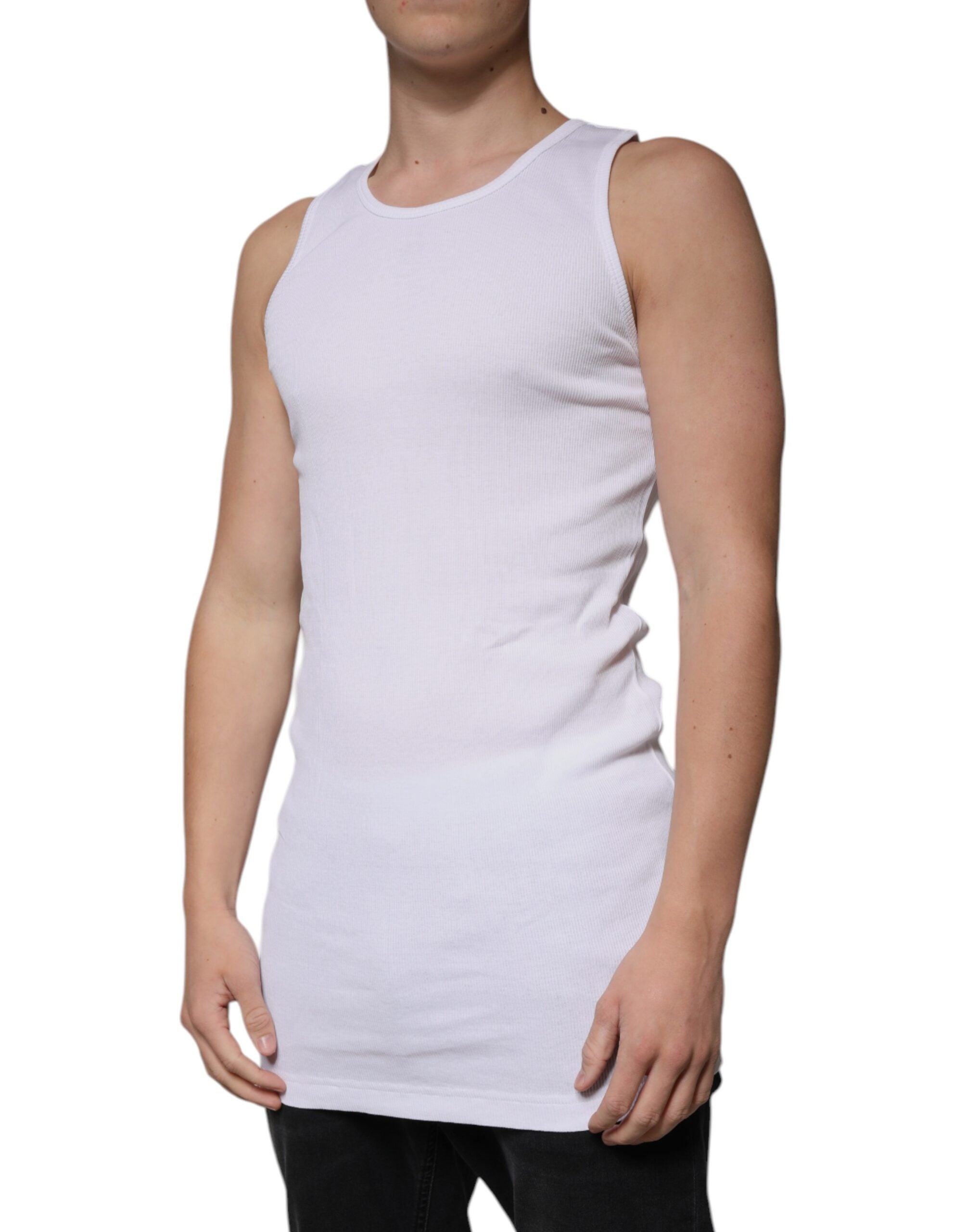 T-shirt sans manches en coton blanc Dolce & Gabbana avec col rond, vue de face.