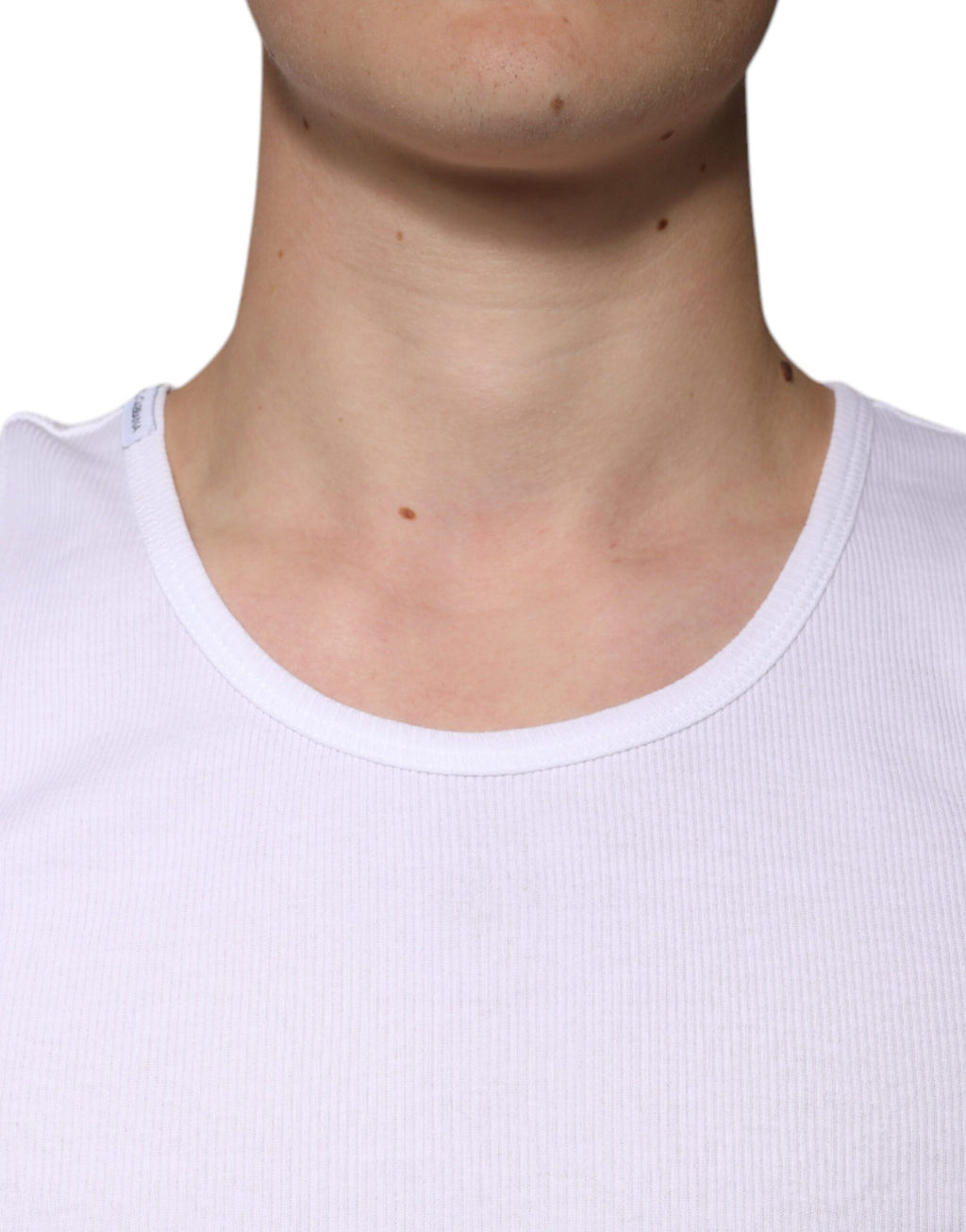 T-shirt sans manches Dolce & Gabbana blanc en coton avec col rond, vue de face.