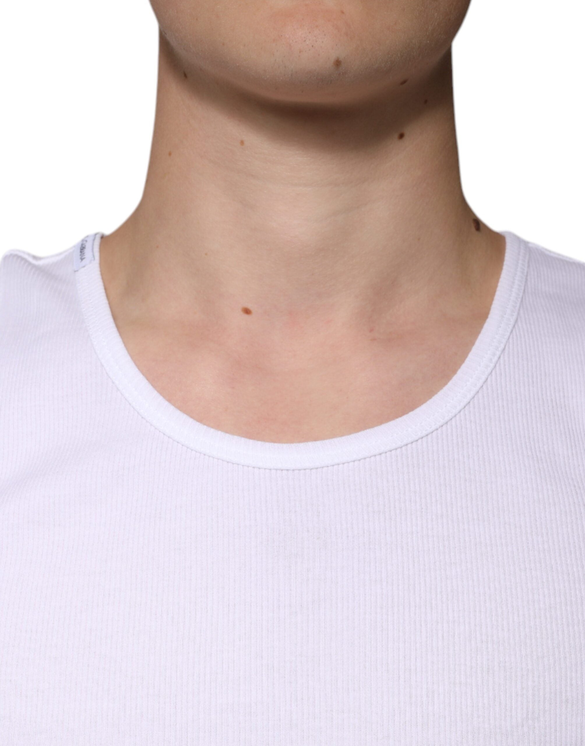 T-shirt sans manches Dolce & Gabbana blanc en coton avec col rond, vue de face.