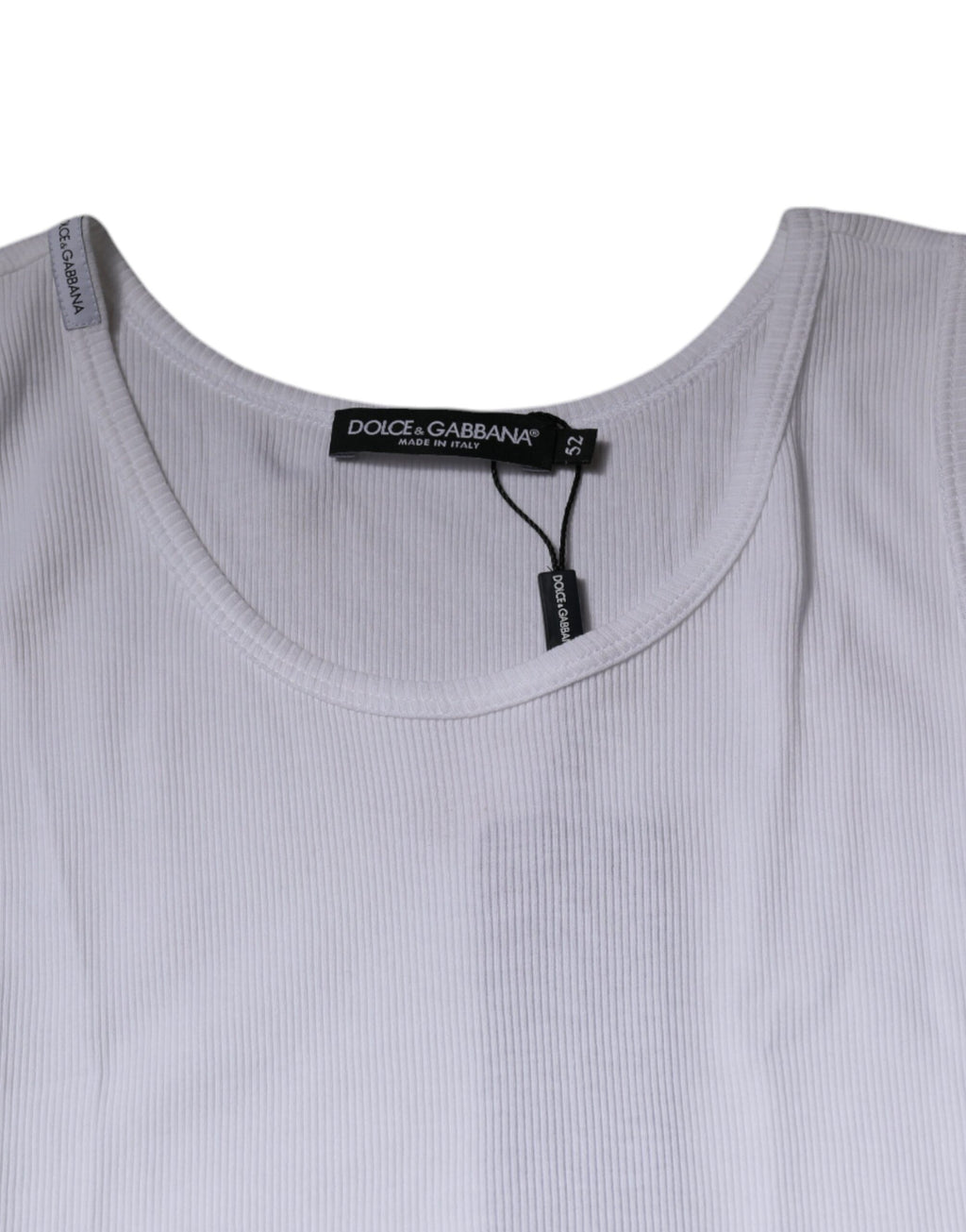T-shirt sans manches blanc en coton Dolce & Gabbana avec col rond, vue de face.