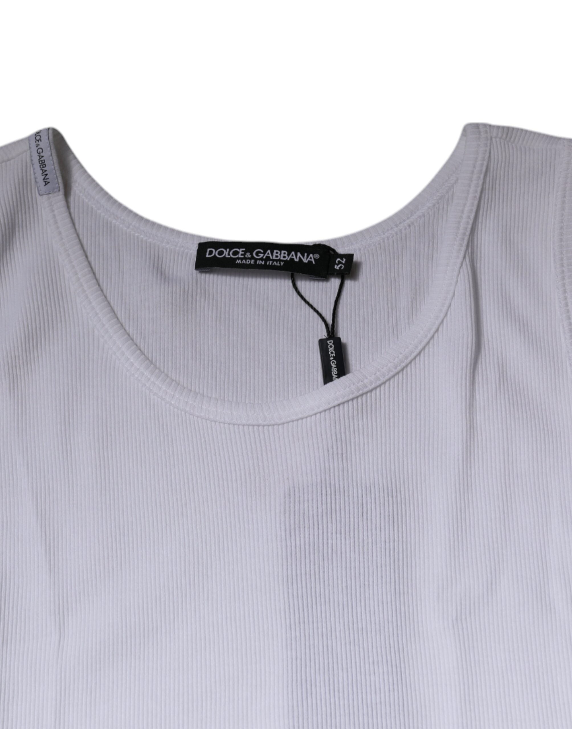 T-shirt sans manches blanc en coton Dolce & Gabbana avec col rond, vue de face.