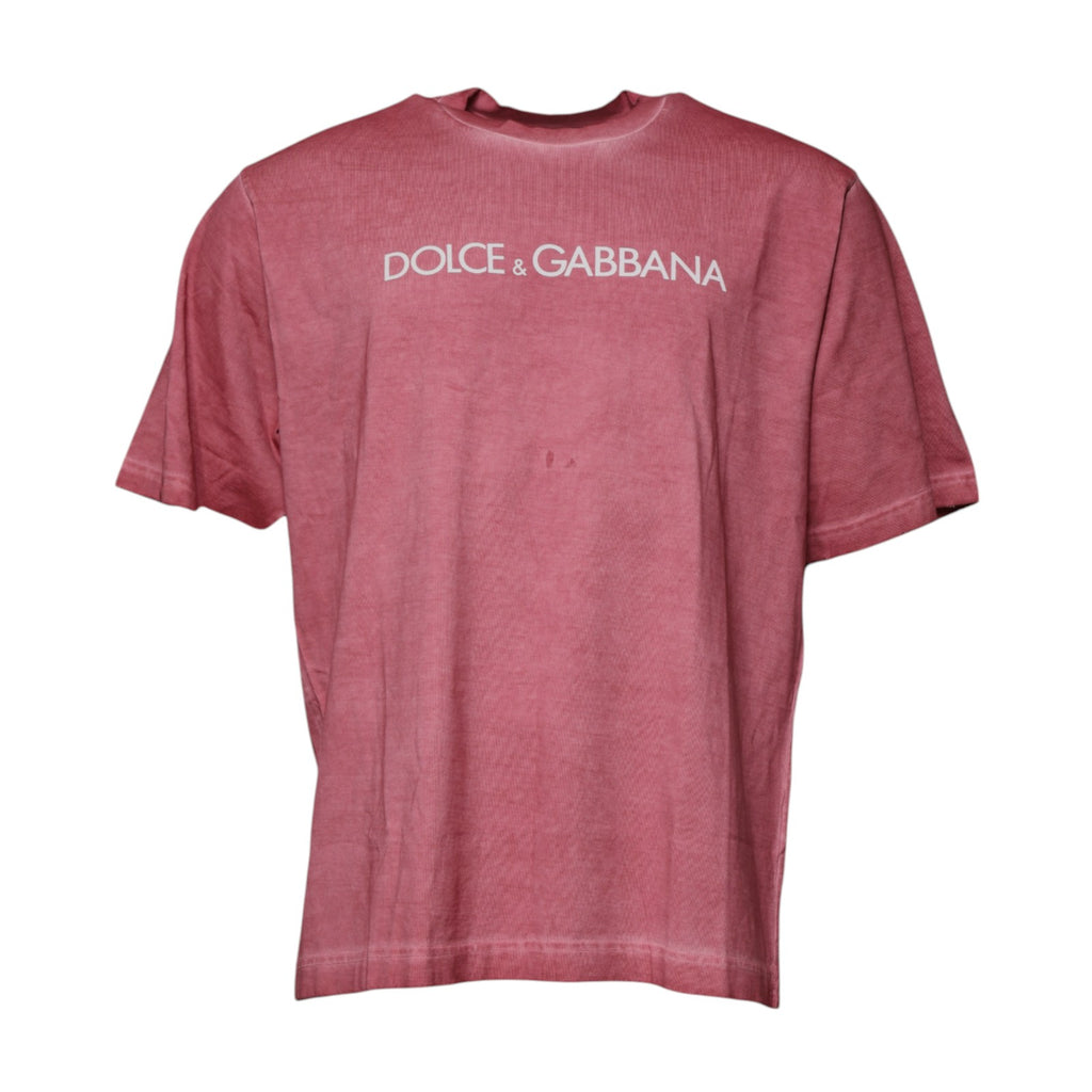 T-shirt en coton rose avec logo imprimé de Dolce & Gabbana, col rond et design élégant.