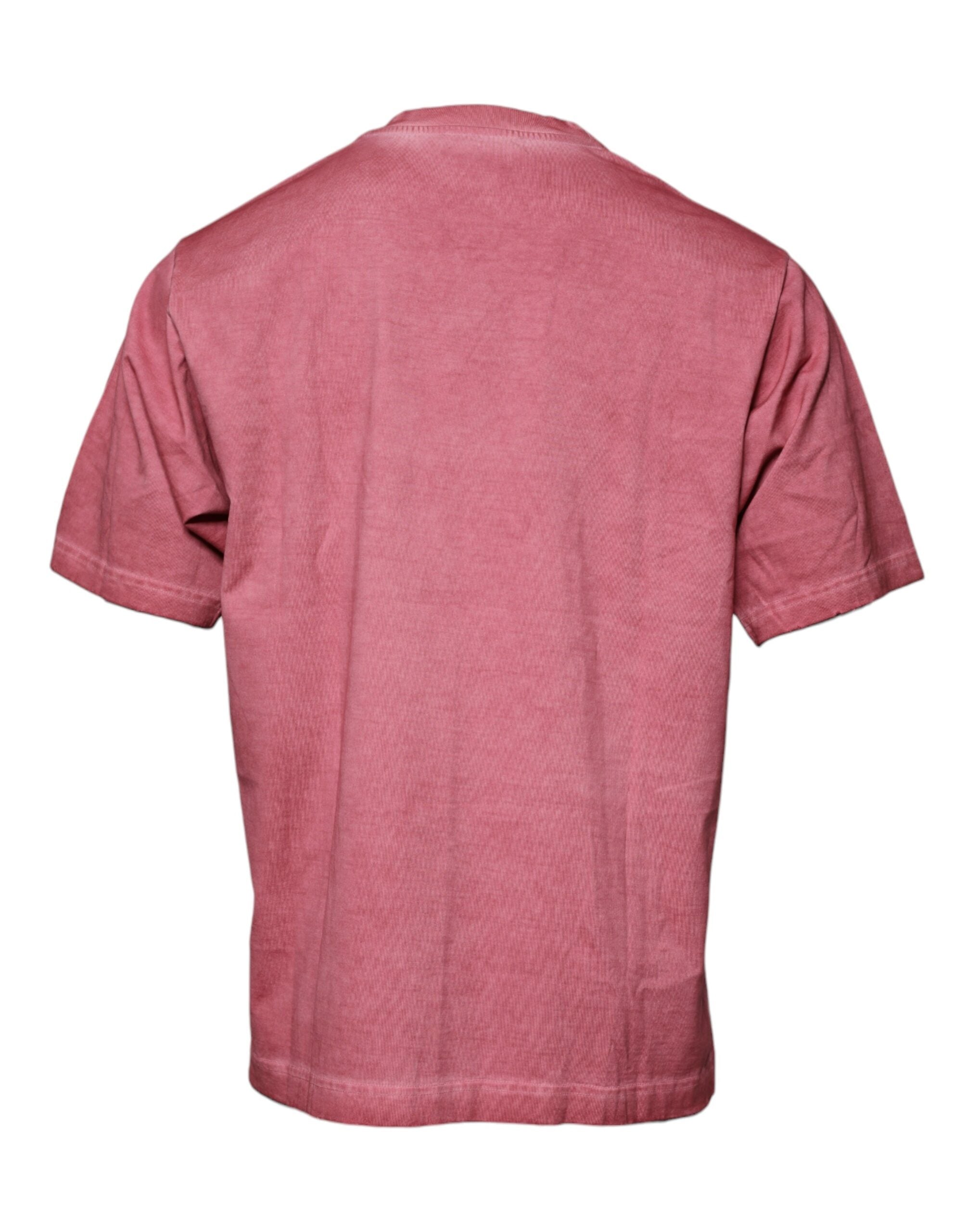T-shirt en coton rose avec logo imprimé de Dolce & Gabbana, col rond, style décontracté.