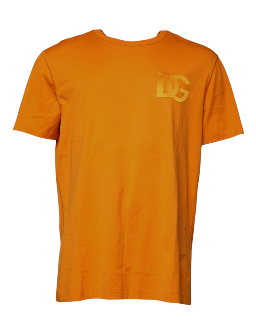 T-shirt en coton à col rond Dolce & Gabbana avec logo orange, style décontracté et design élégant visible sur l'image.
