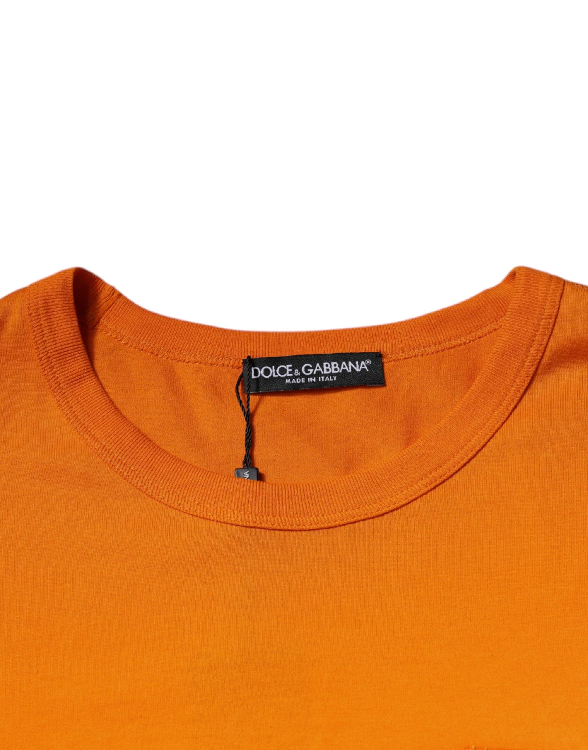 T-shirt en coton Dolce & Gabbana à col rond avec logo orange, style décontracté et design élégant.