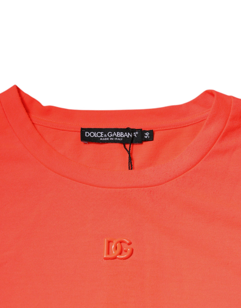 T-shirt en polyester Dolce & Gabbana à logo orange, col rond, style décontracté, vue de face.