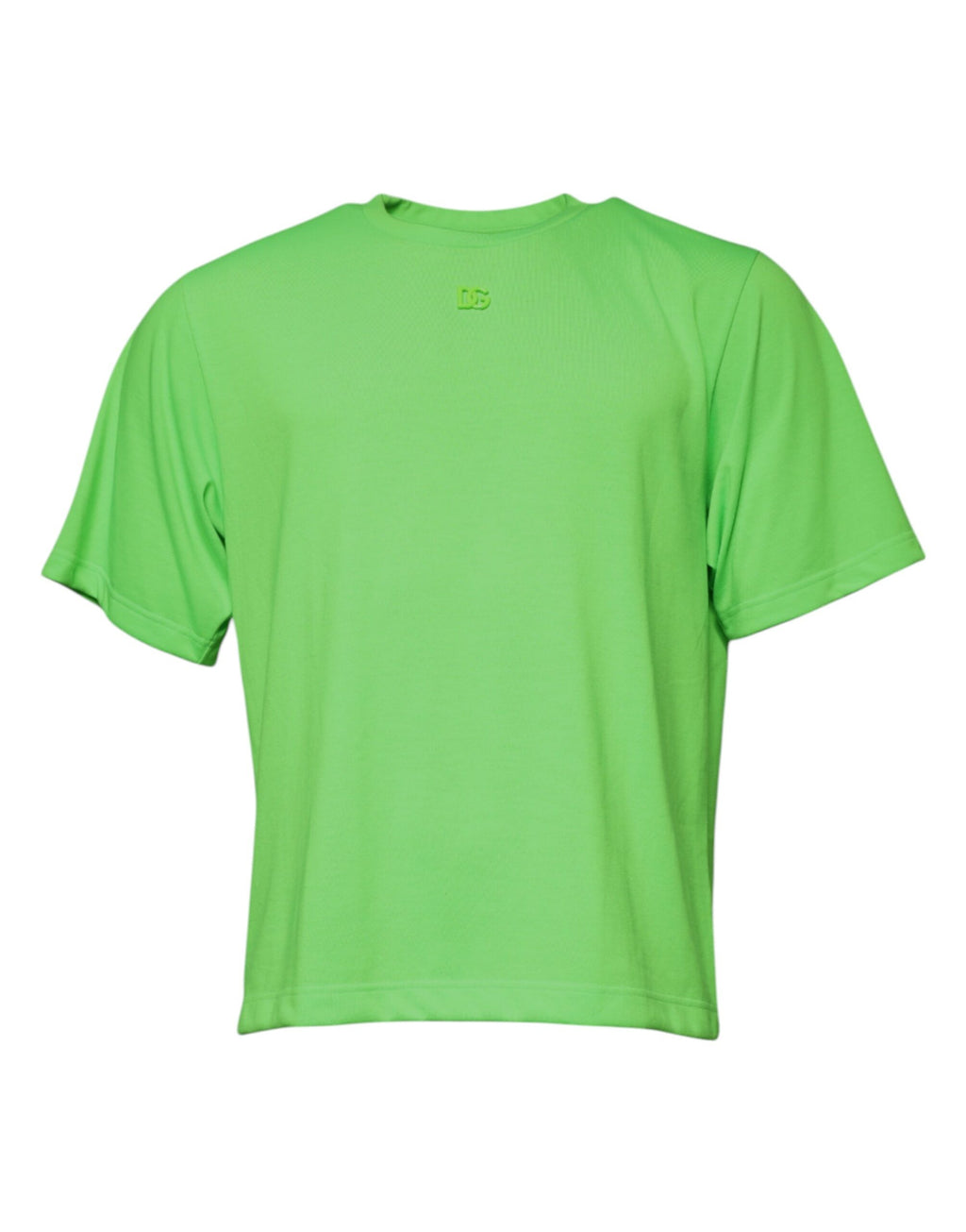 T-shirt en polyester vert avec logo Dolce & Gabbana à col ras du cou, style décontracté et moderne.