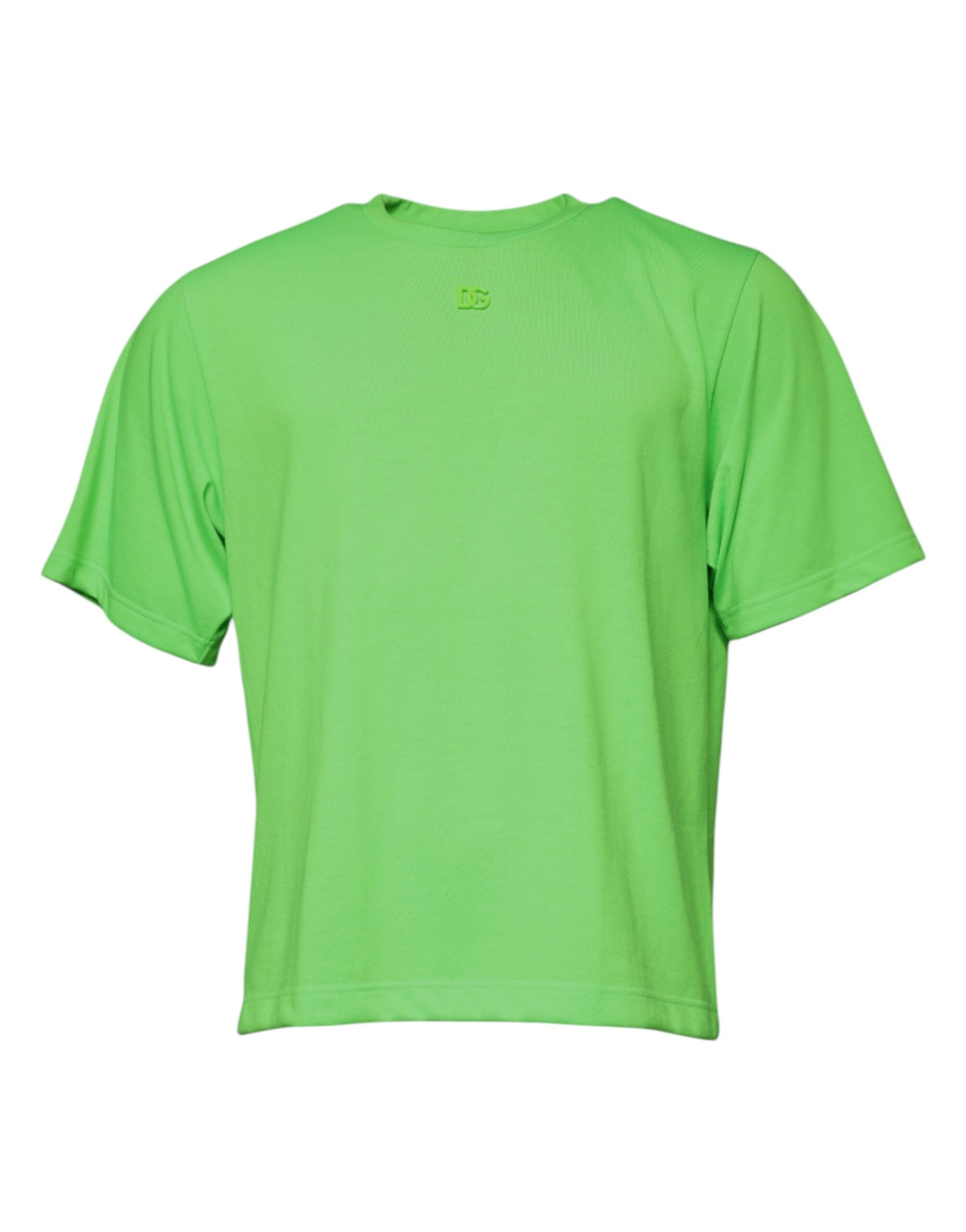 T-shirt en polyester vert avec logo Dolce & Gabbana à col ras du cou, style décontracté et moderne.