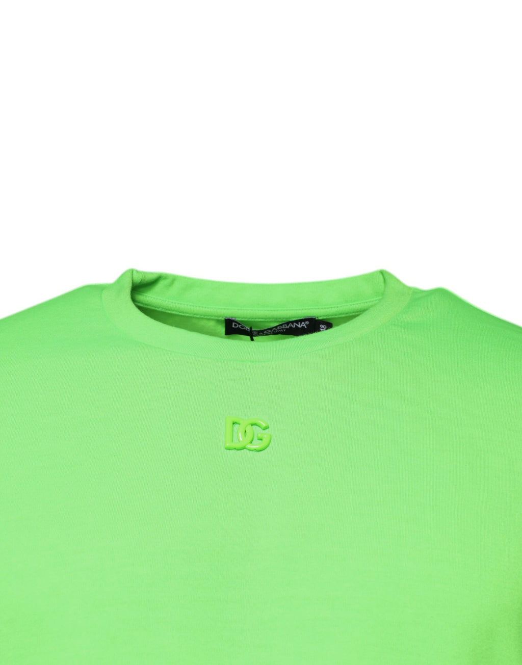 T-shirt à col rond en polyester vert avec logo Dolce & Gabbana, style décontracté et moderne.