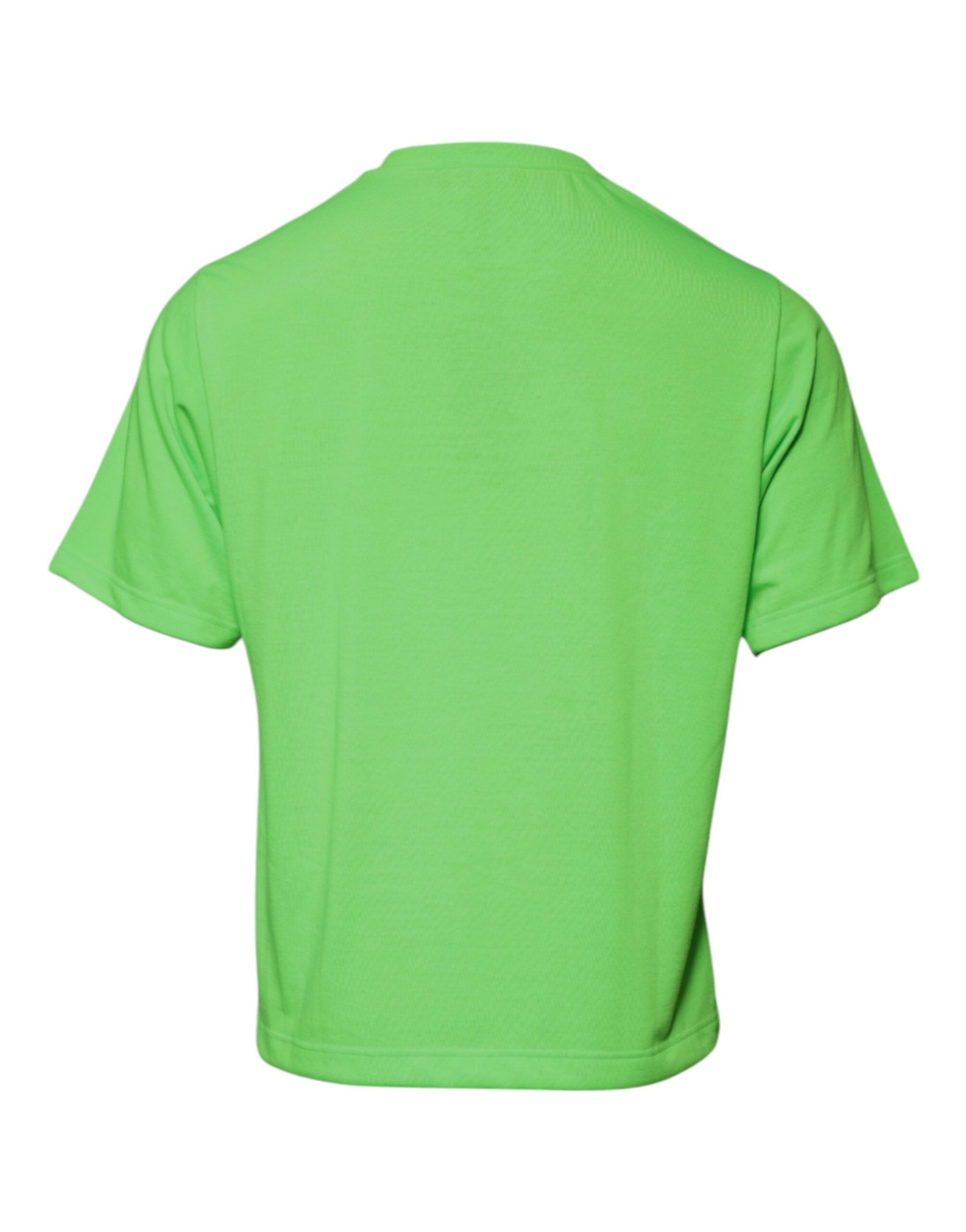T-shirt en polyester vert avec logo Dolce & Gabbana à col rond, style décontracté et moderne.