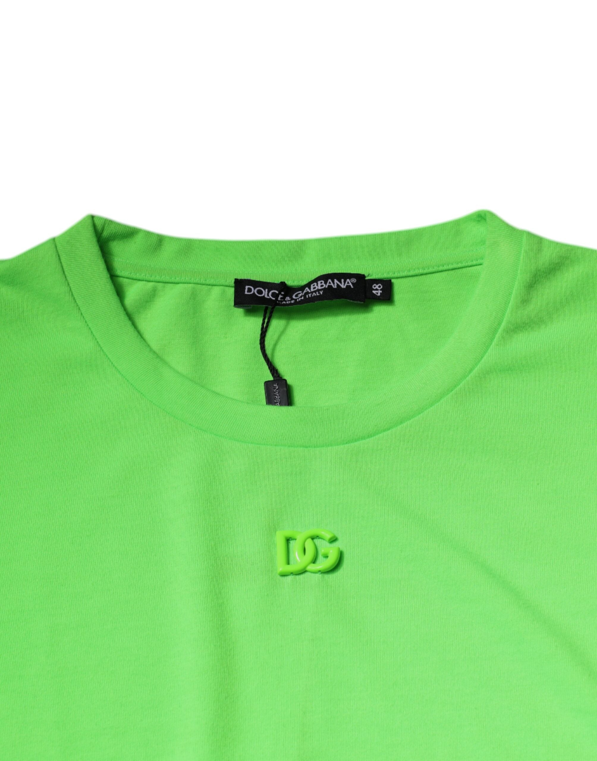 T-shirt en polyester à col rond Dolce & Gabbana avec logo vert, style décontracté et design moderne.