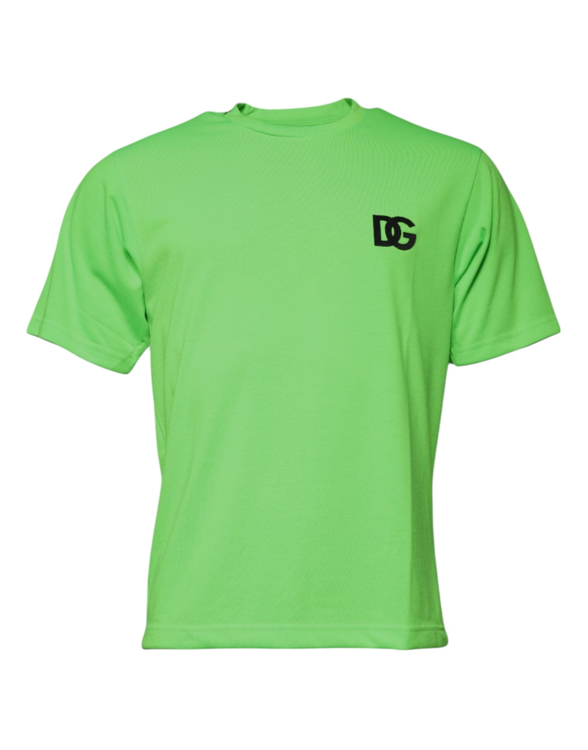 T-shirt vert en polyester Dolce & Gabbana avec logo en relief, col ras du cou, style décontracté et moderne.