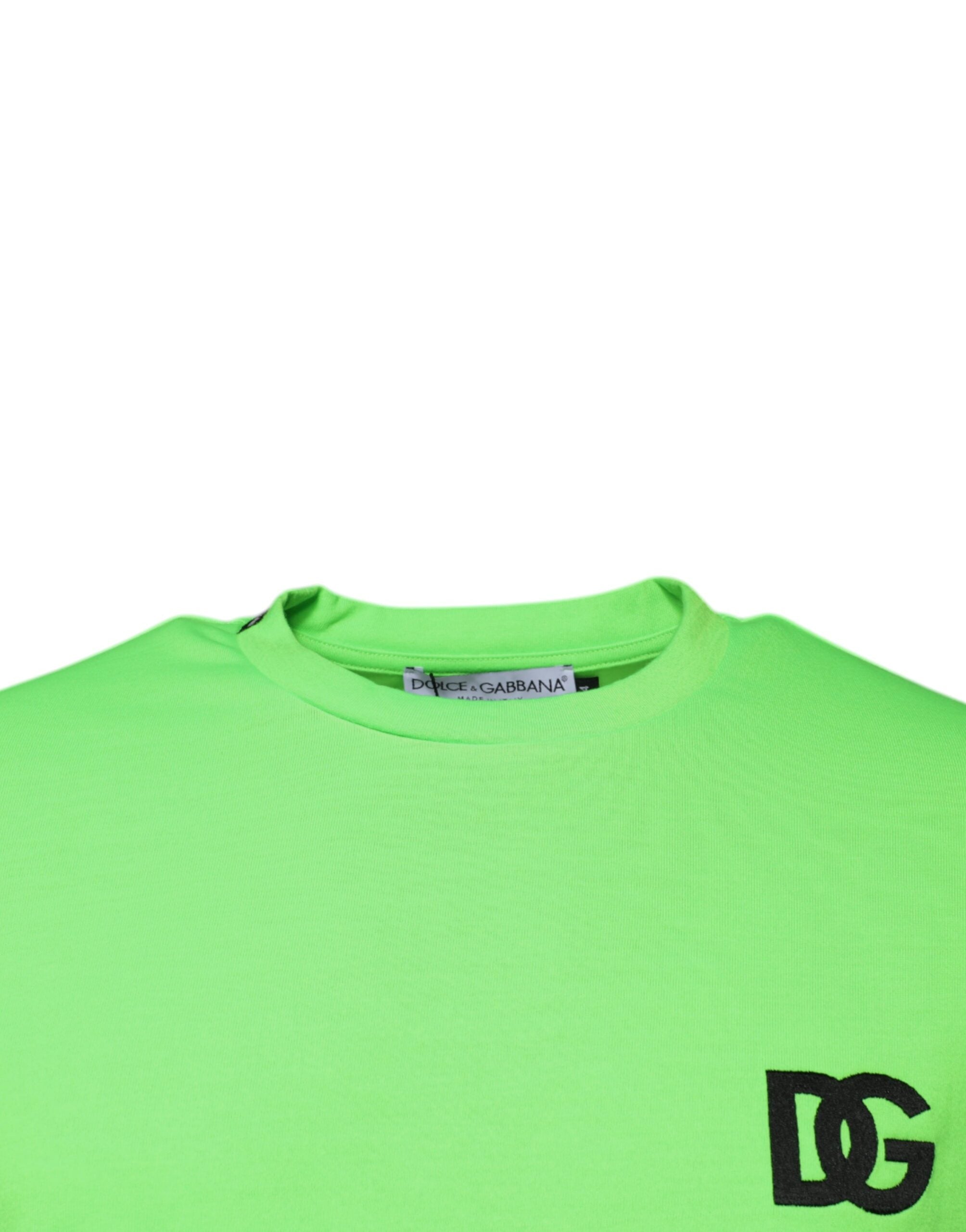 T-shirt en polyester vert avec logo Dolce & Gabbana à col rond, style décontracté et moderne.