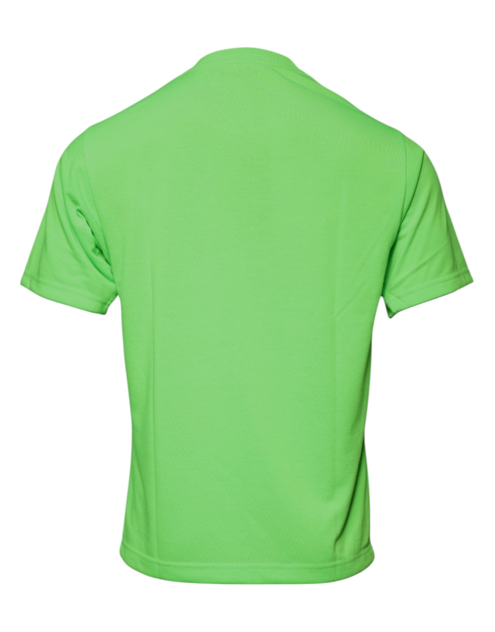 T-shirt en polyester vert avec logo Dolce & Gabbana à col rond, style décontracté et moderne.