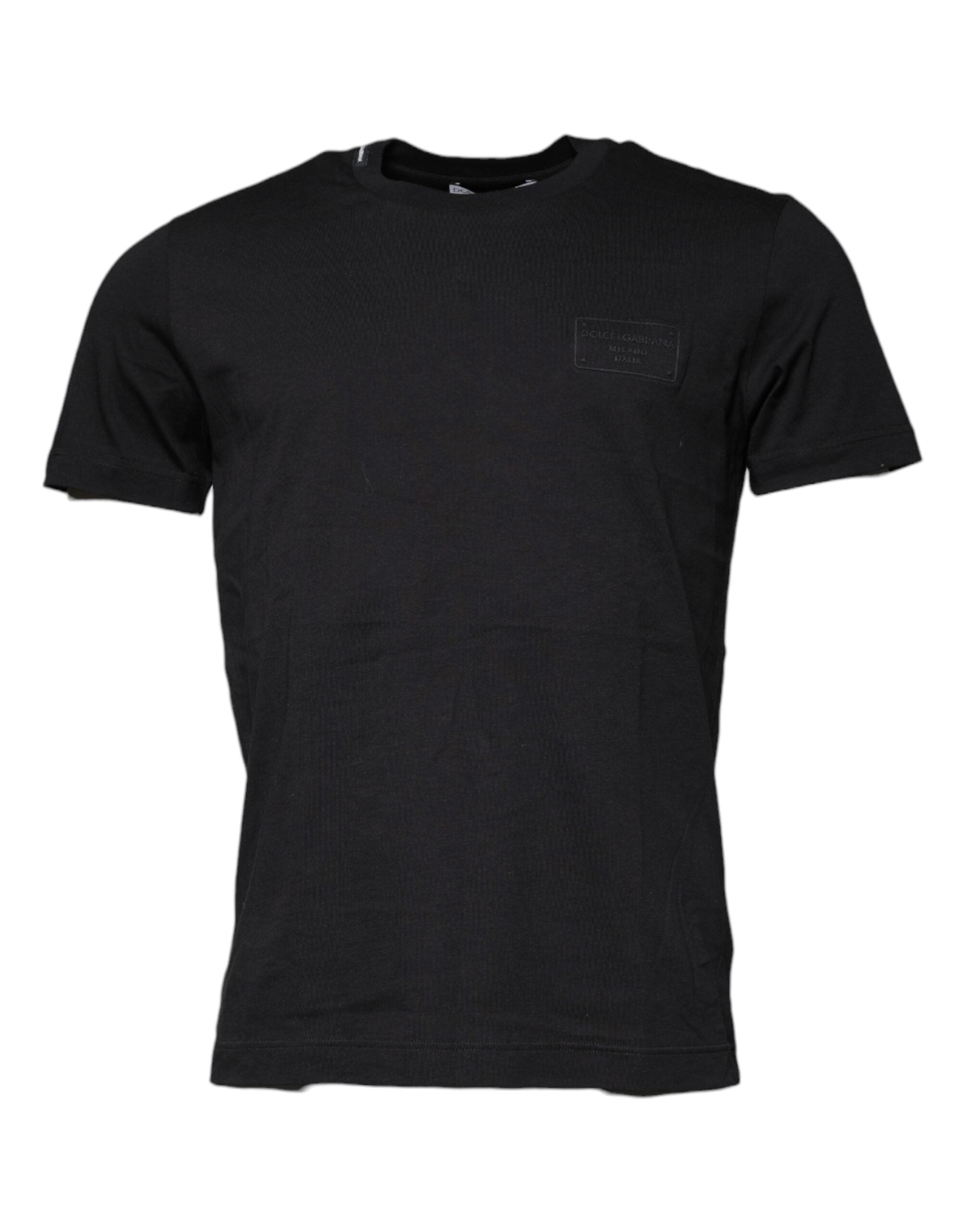 T-shirt noir en coton à col rond et manches courtes de Dolce & Gabbana, style simple et élégant.