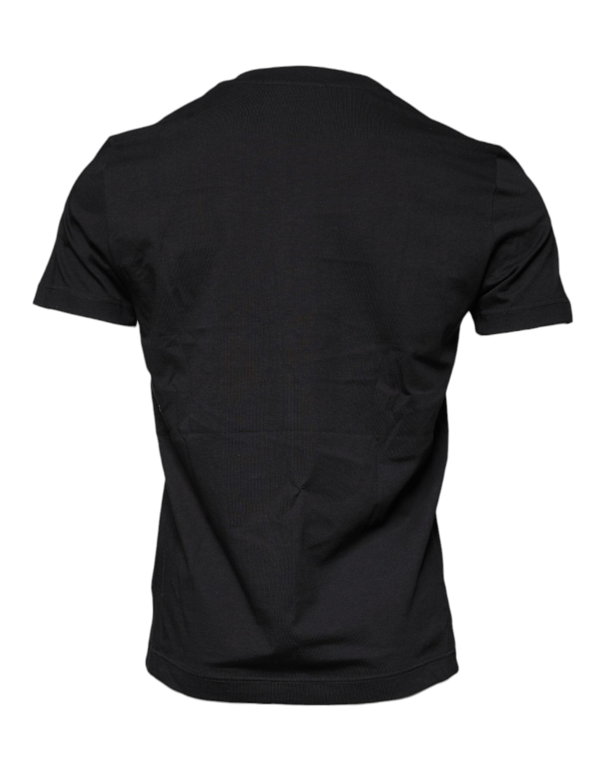 T-shirt noir en coton à col rond et manches courtes de Dolce & Gabbana, vue de face.