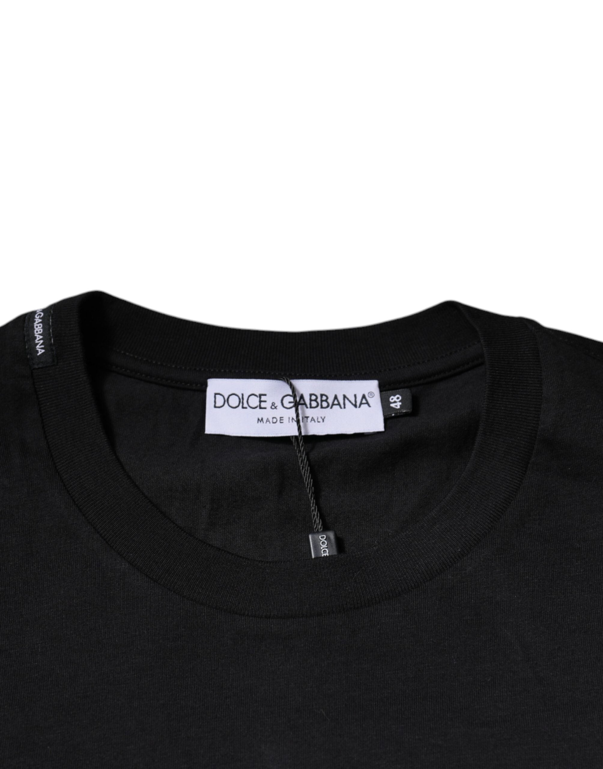 T-shirt noir en coton à col rond et manches courtes de Dolce & Gabbana, vue de face.