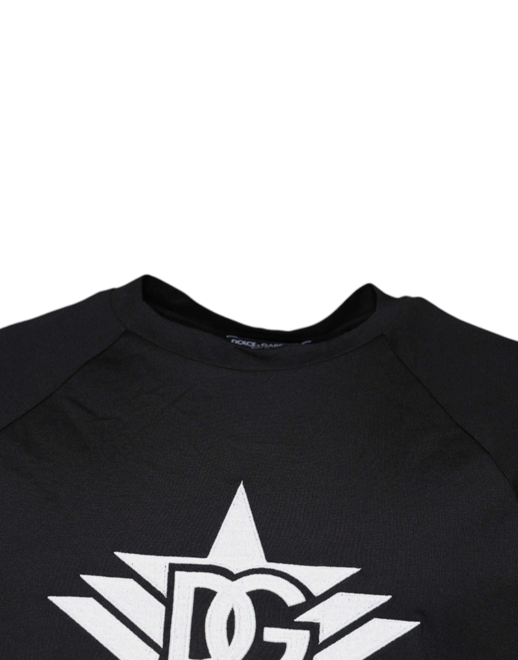 T-shirt en coton noir avec logo imprimé de Dolce & Gabbana, col rond, style décontracté.