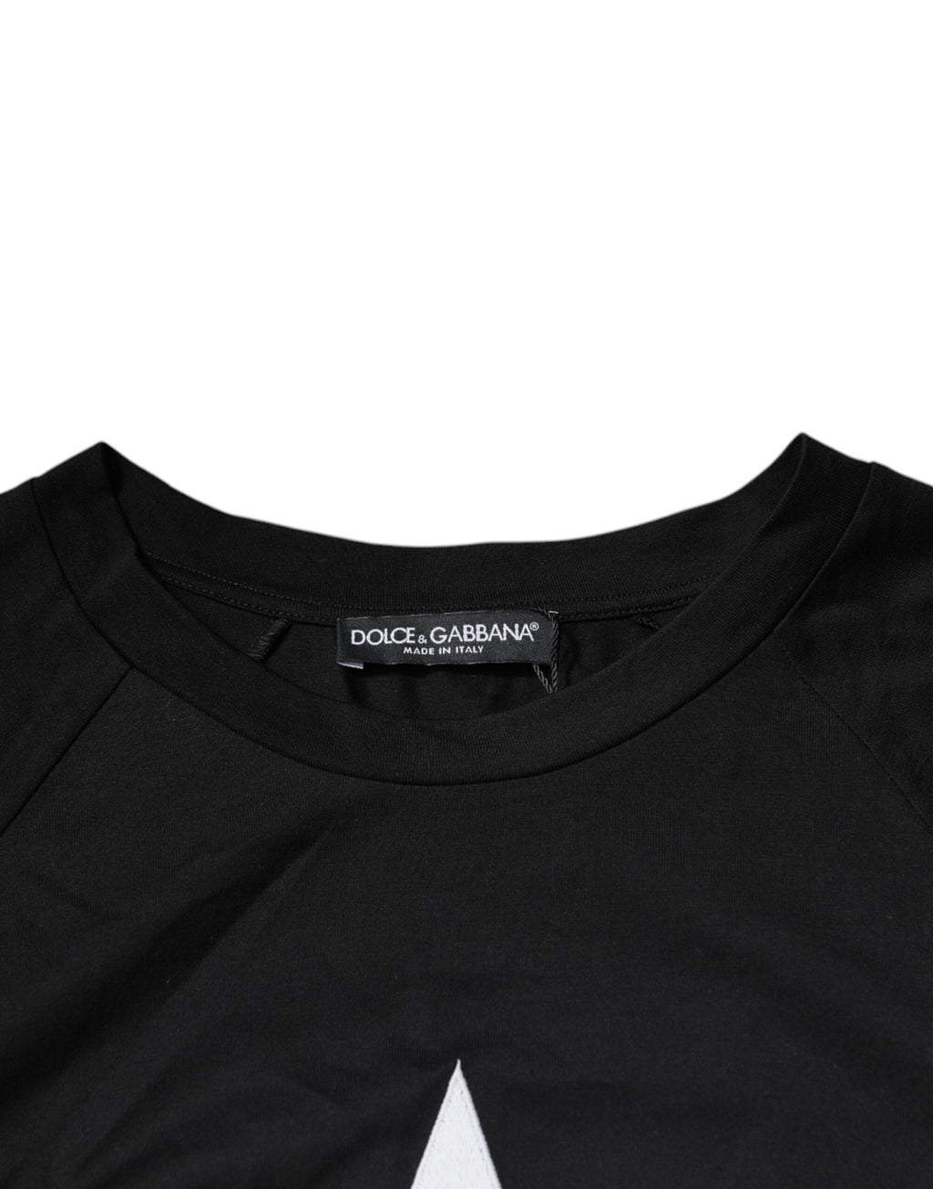 T-shirt en coton noir Dolce & Gabbana avec logo imprimé, col rond, vue de face.