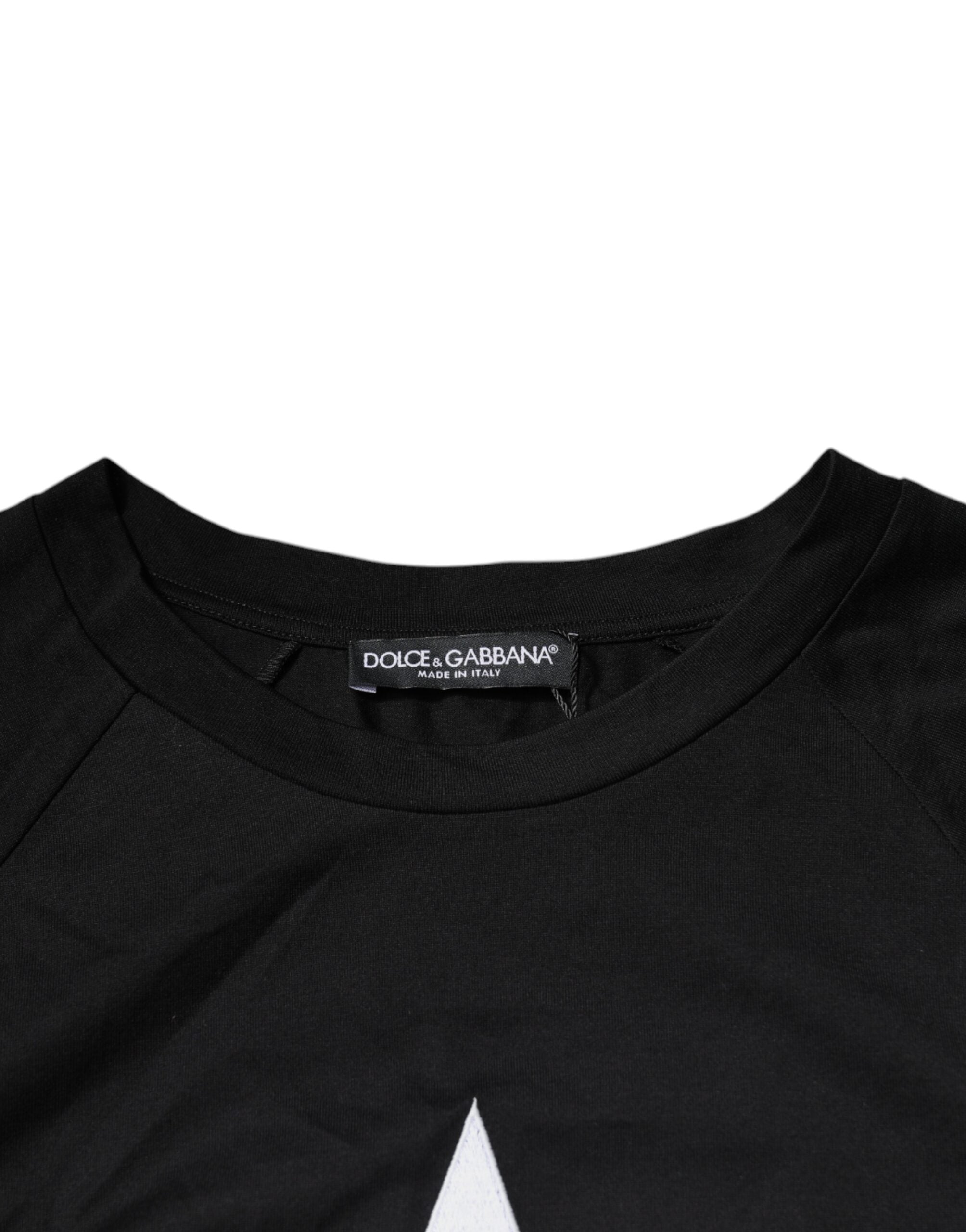 T-shirt en coton noir Dolce & Gabbana avec logo imprimé, col rond, vue de face.