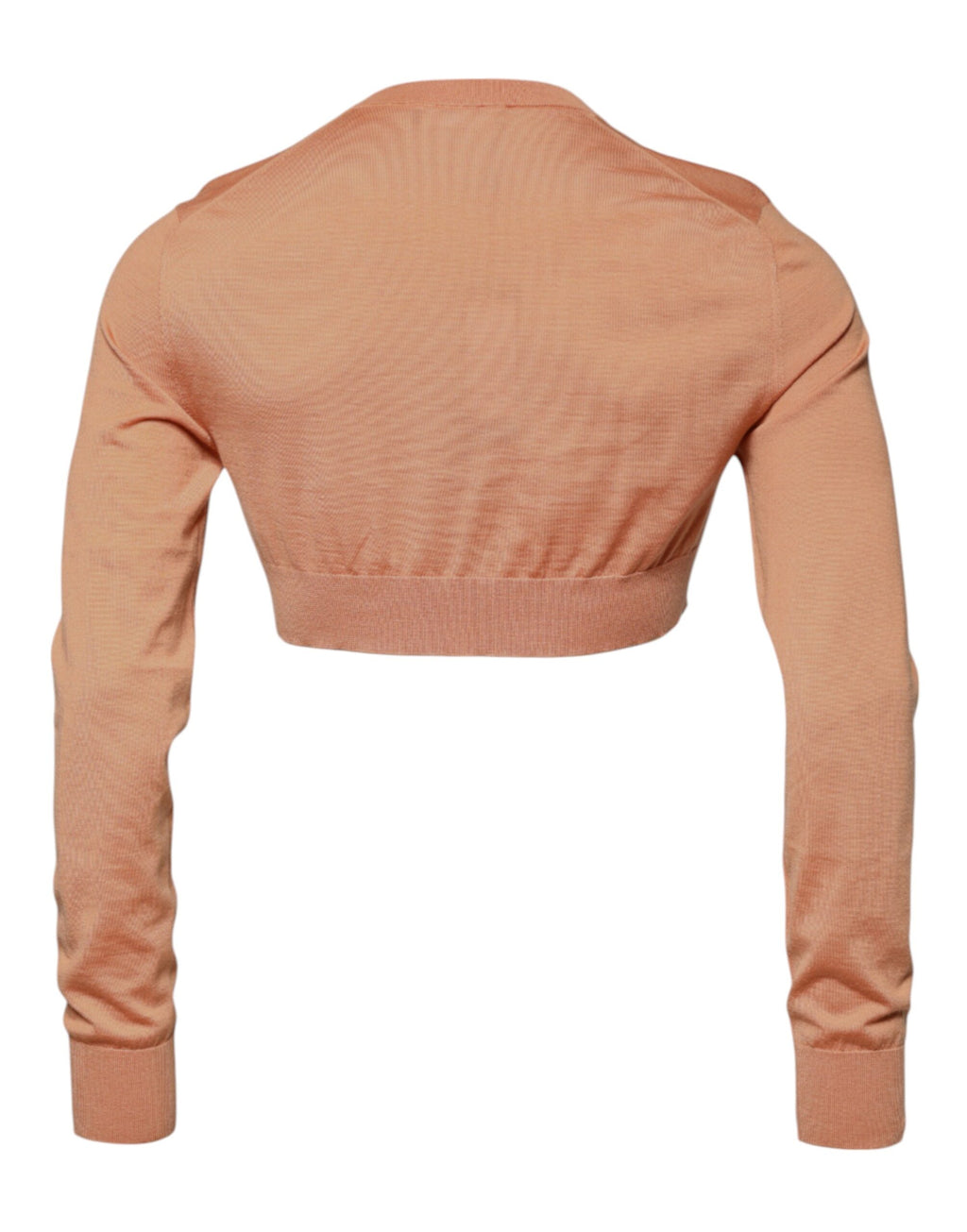 Pull-over cropé en laine beige de Dolce & Gabbana, col rond, style élégant et confortable.