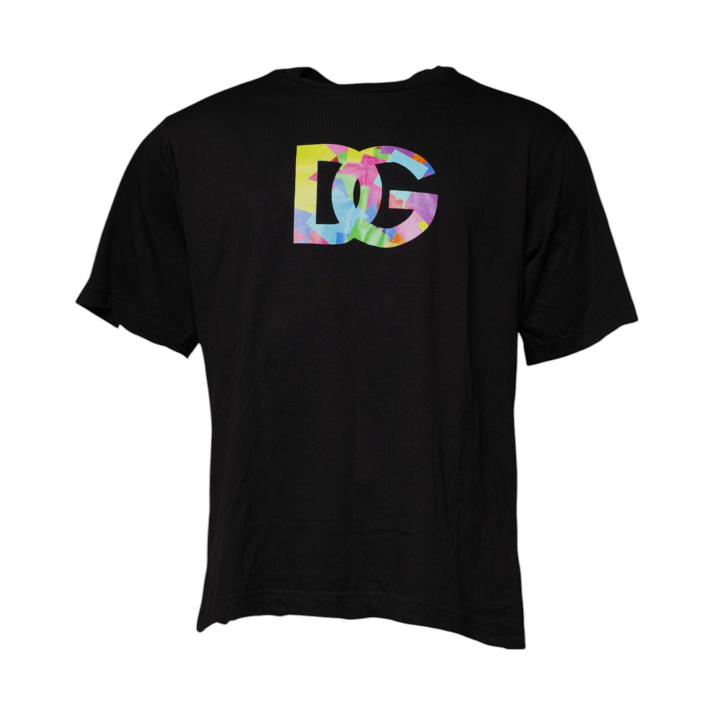 T-shirt en coton noir Dolce & Gabbana avec logo imprimé, col rond et style décontracté, vue de face.