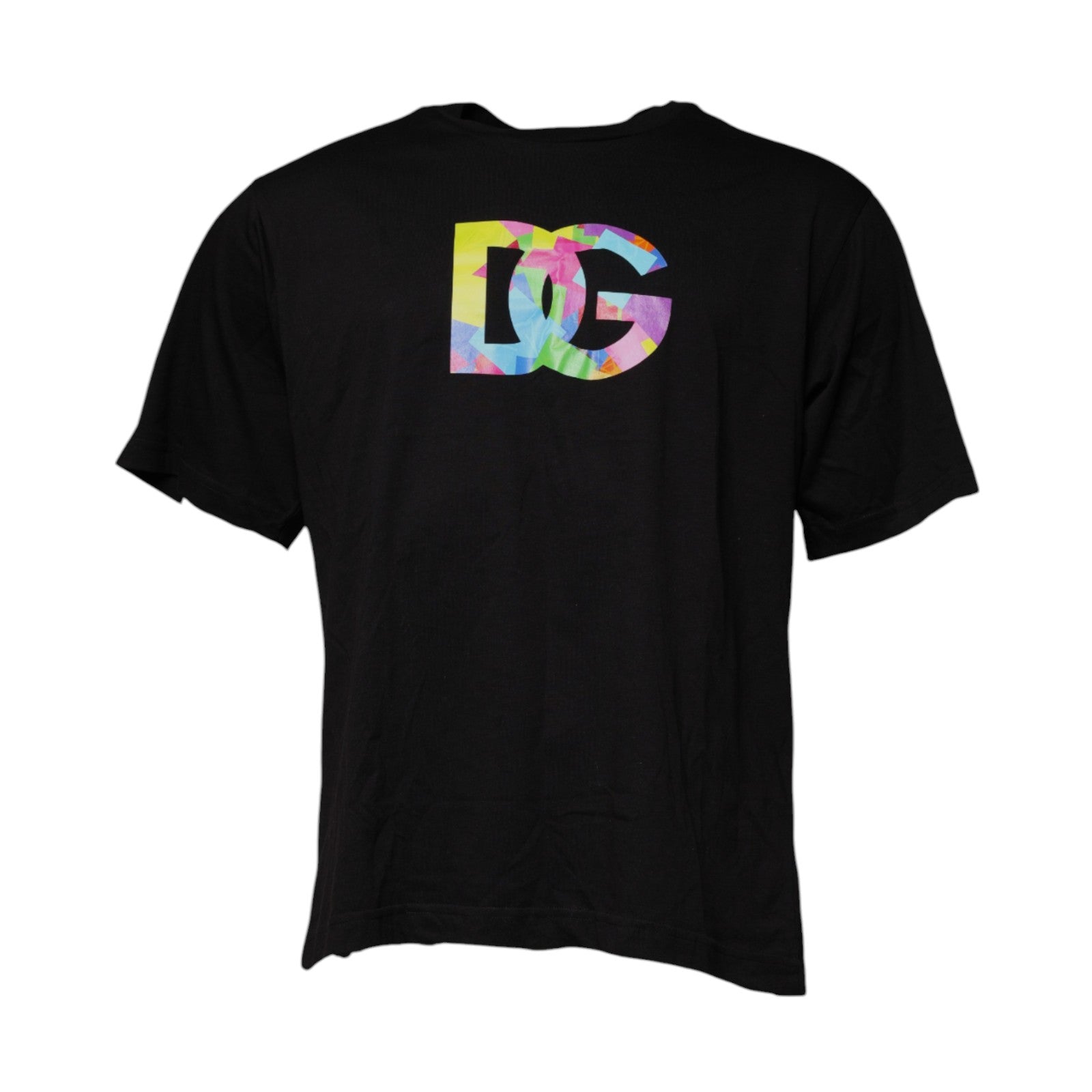 T-shirt en coton noir Dolce & Gabbana avec logo imprimé, col rond et style décontracté, vue de face.