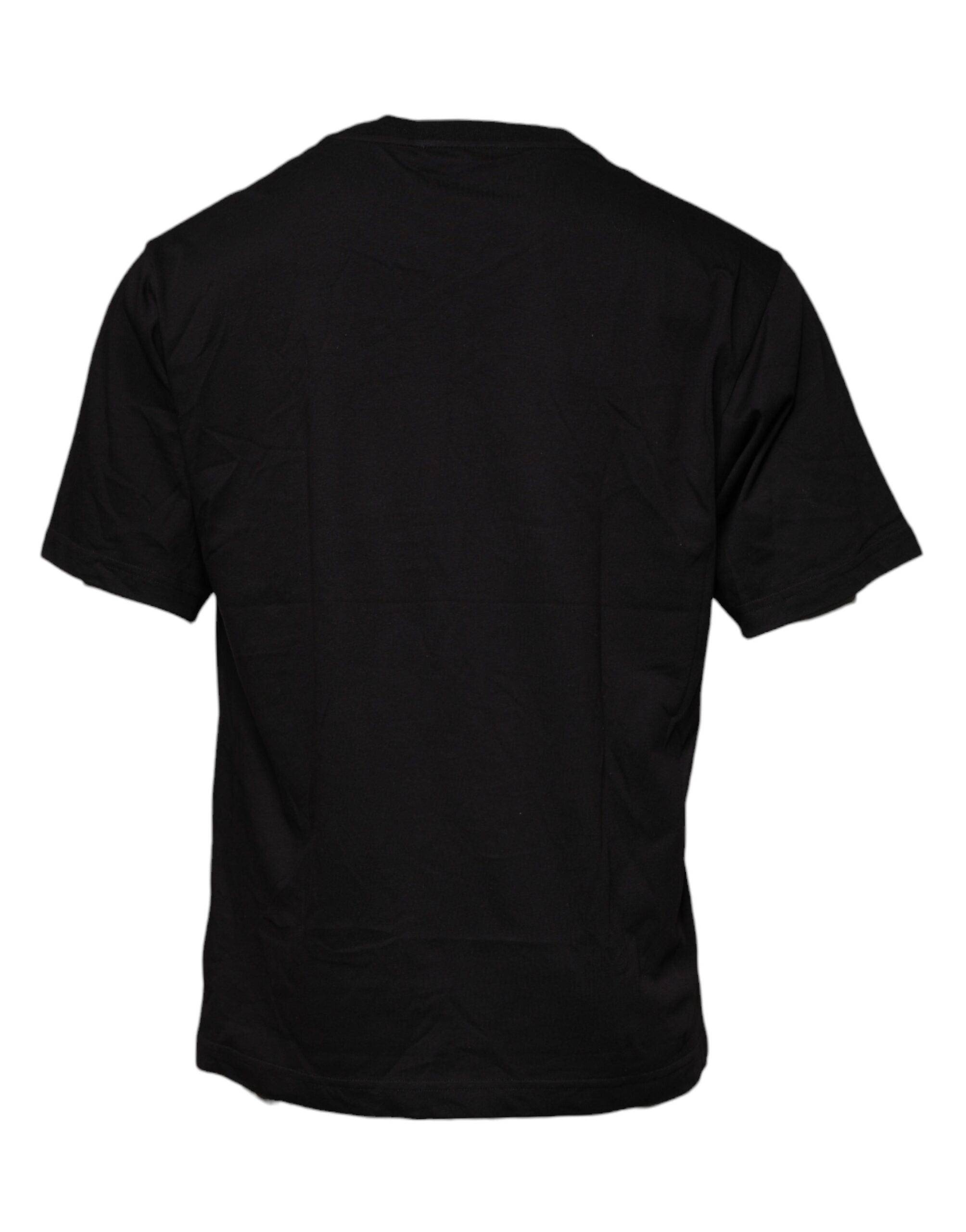 T-shirt à col rond en coton noir avec logo imprimé de Dolce & Gabbana, vue de face.